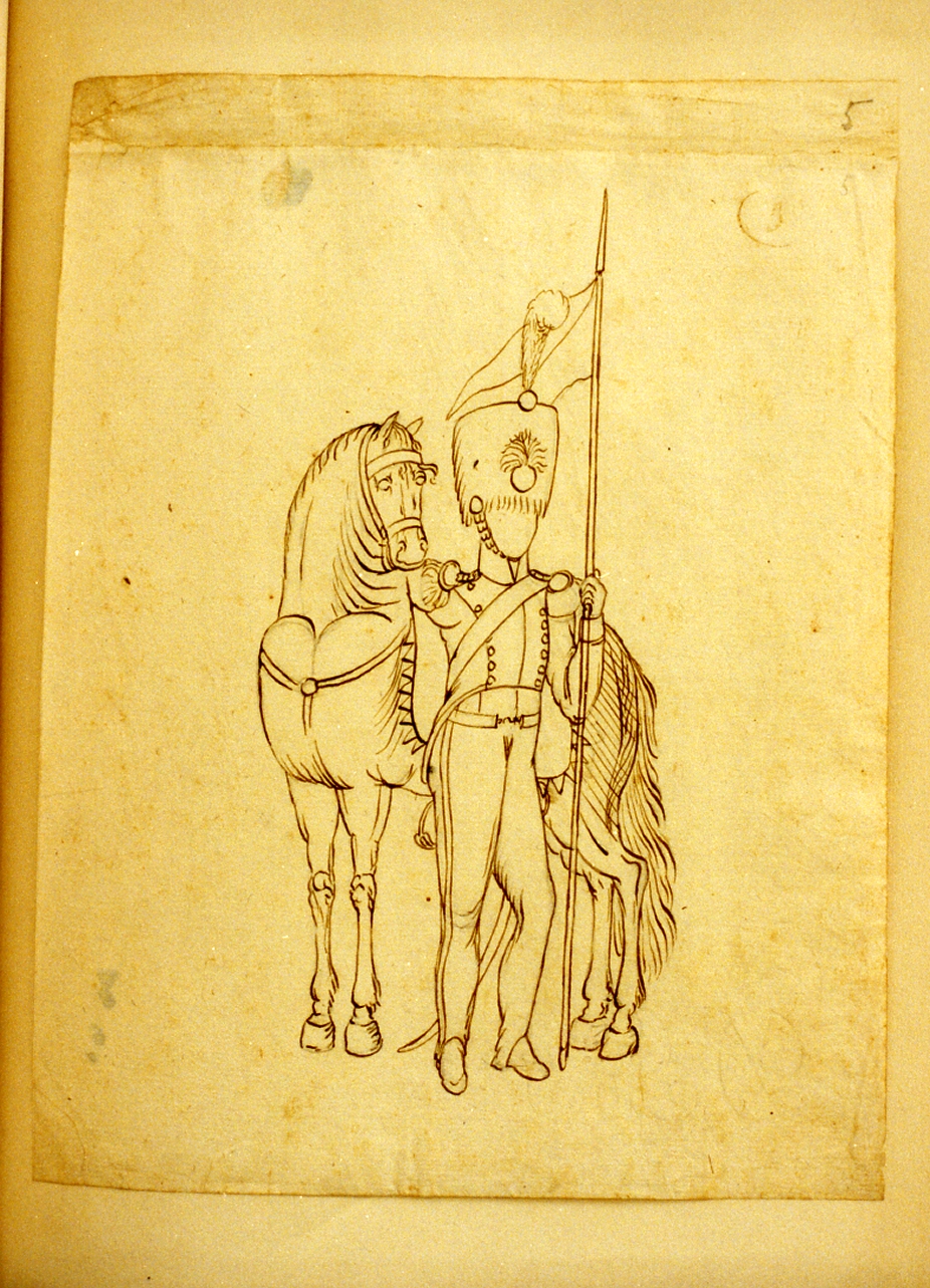 militare a cavallo (disegno) - ambito napoletano (primo quarto sec. XIX)