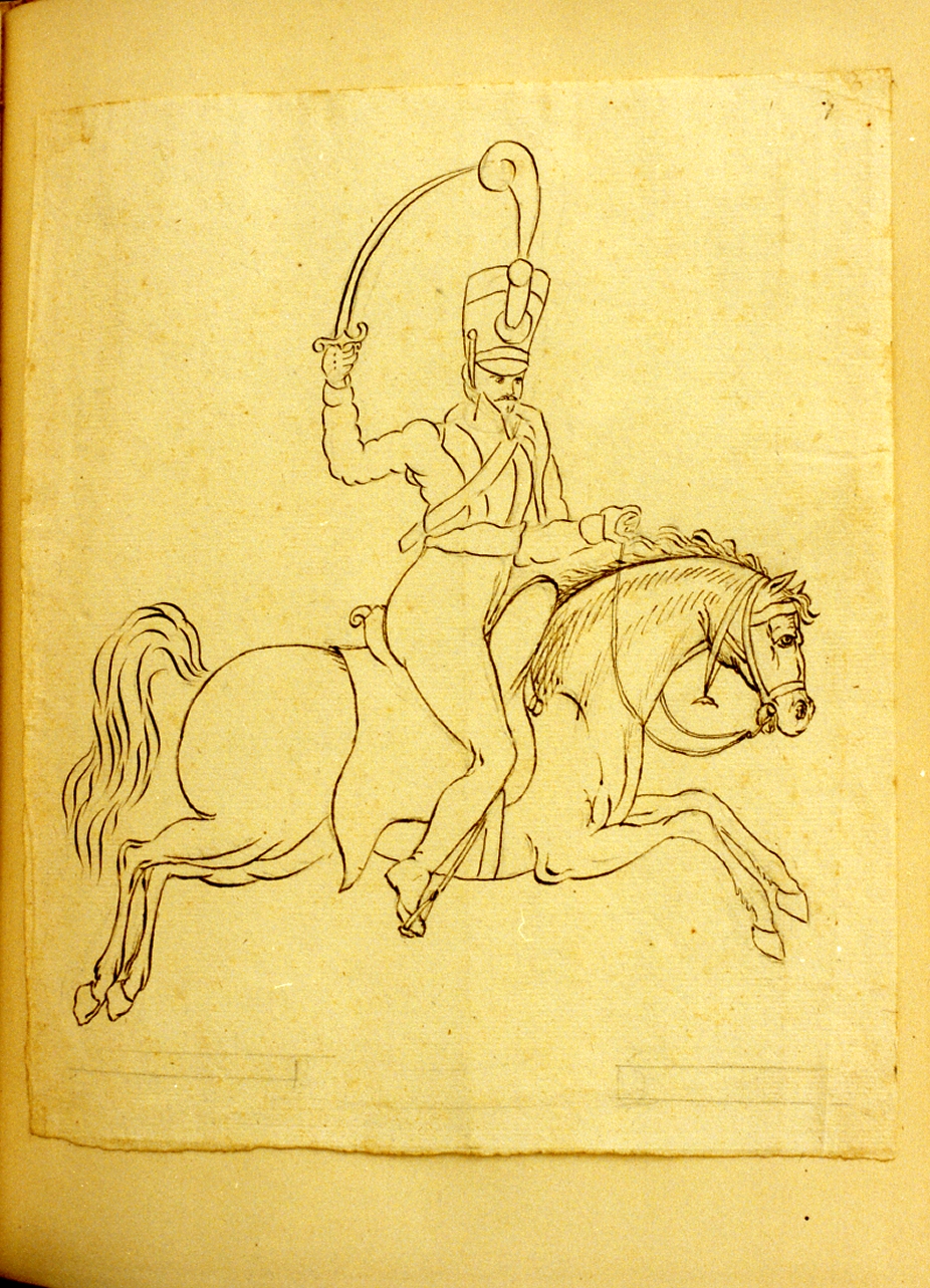 militare a cavallo (disegno) - ambito napoletano (primo quarto sec. XIX)