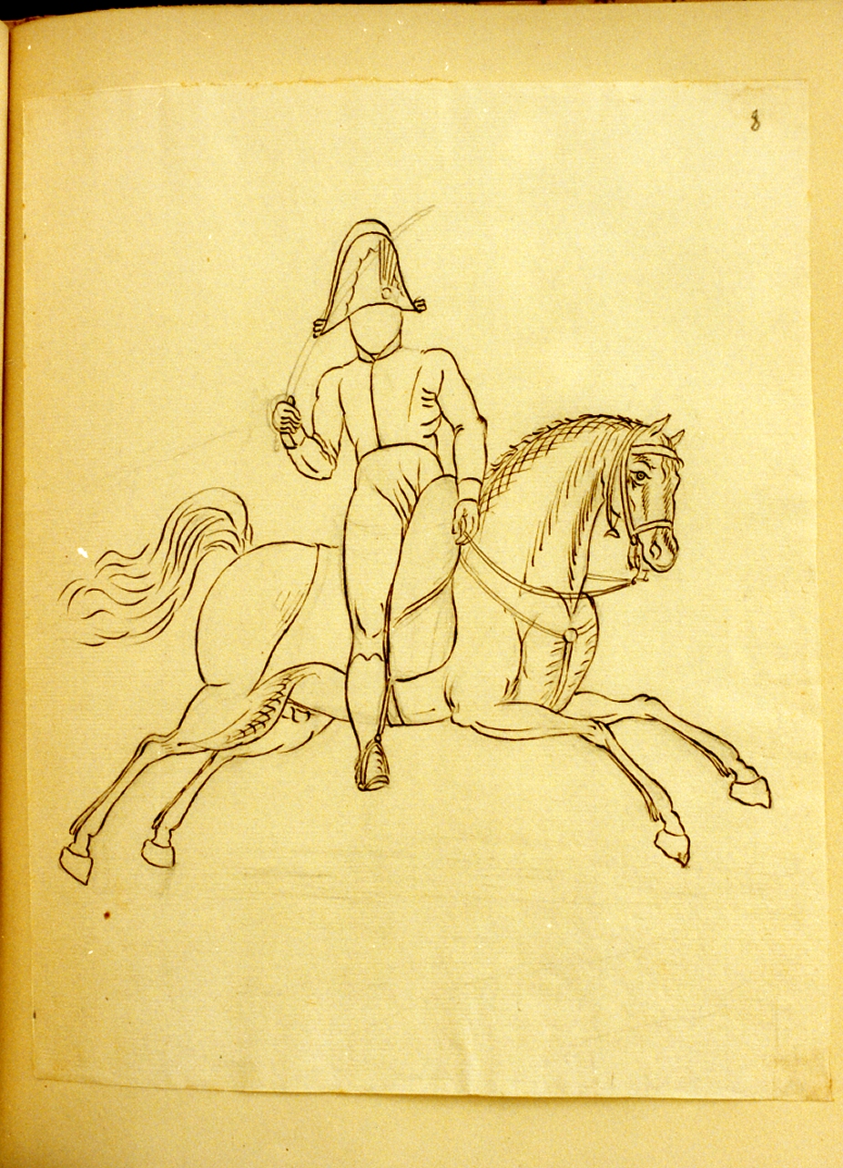 militare a cavallo (disegno) - ambito napoletano (primo quarto sec. XIX)