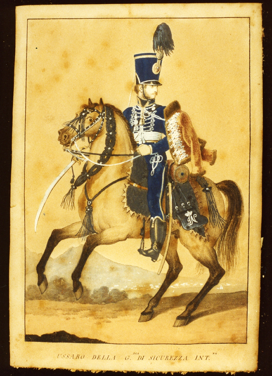 militare a cavallo dell'esercito murattiano (disegno) - ambito napoletano (sec. XIX)