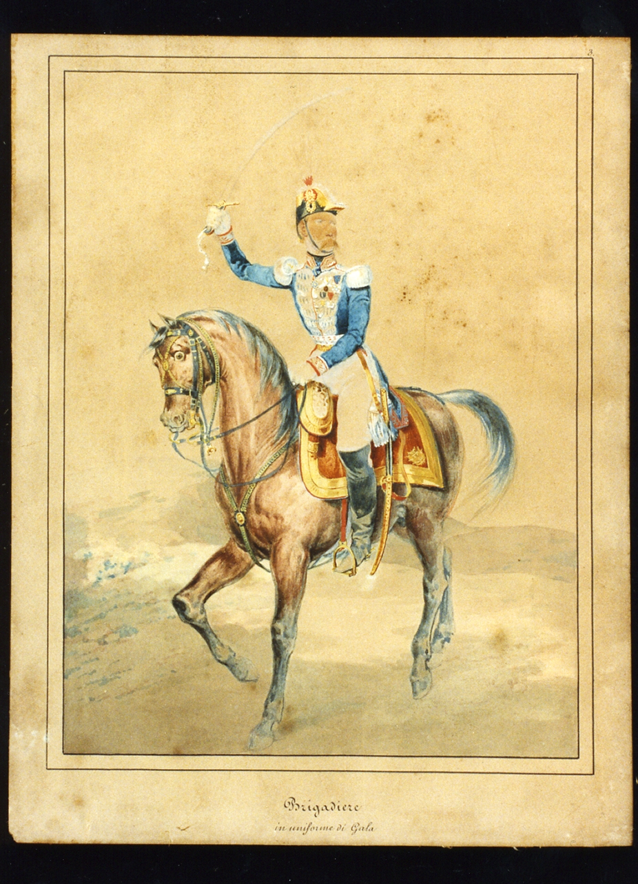 brigadiere, militare dell'esercito borbonico a cavallo (disegno) - ambito napoletano (sec. XIX)