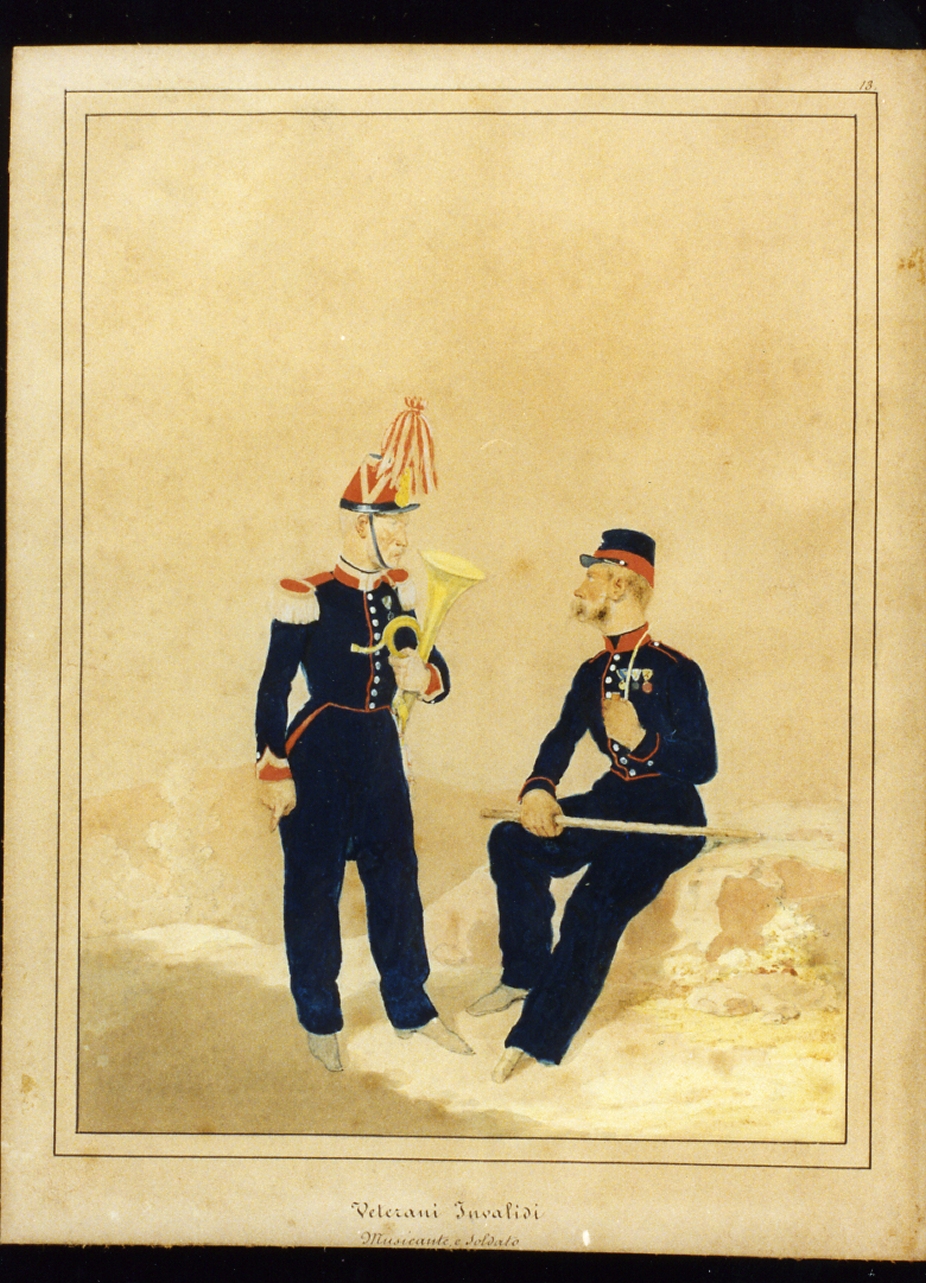 militari dell'esercito borbonico (disegno) - ambito napoletano (sec. XIX)