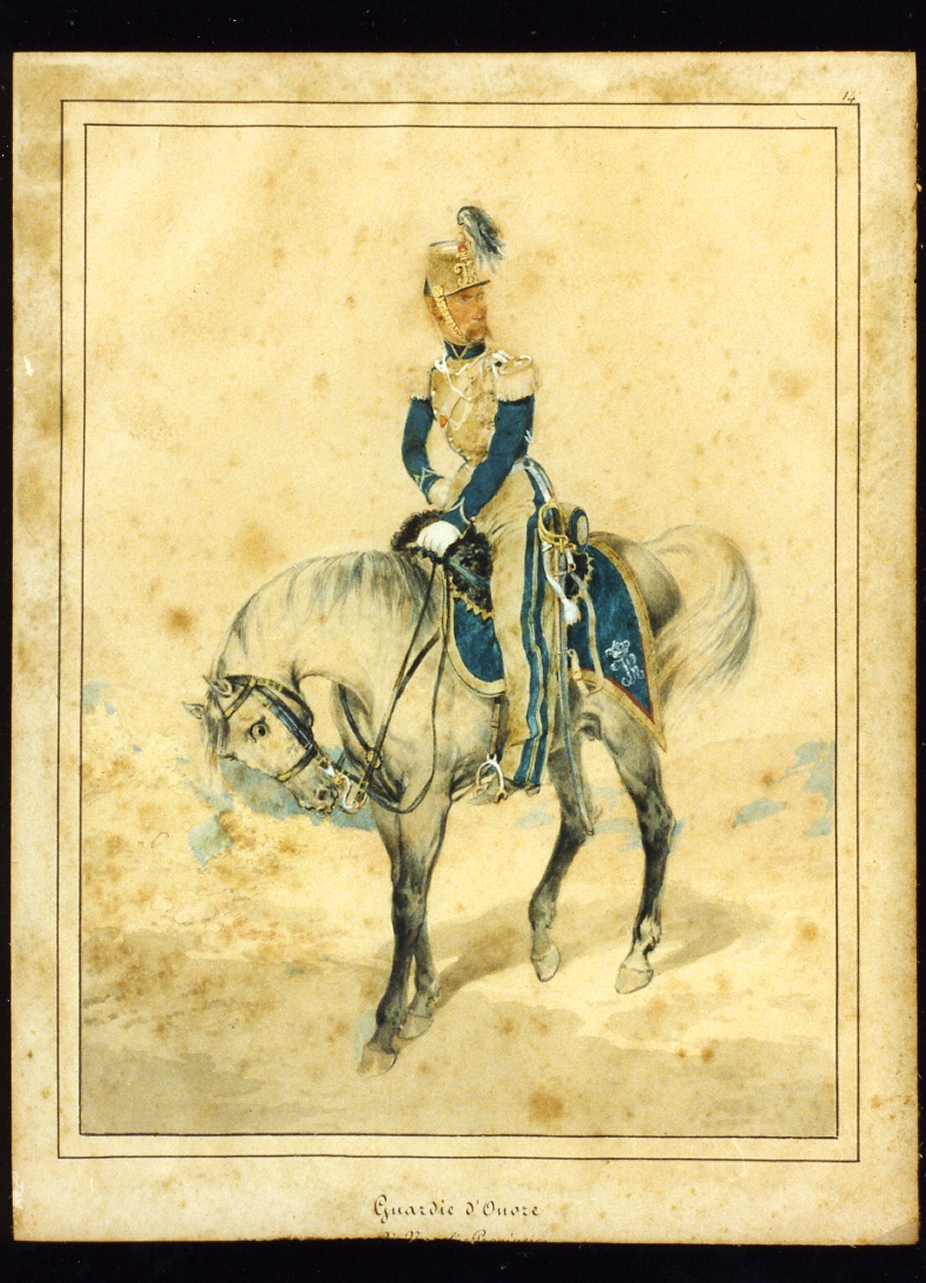 militare dell'esercito borbonico a cavallo (disegno) - ambito napoletano (sec. XIX)