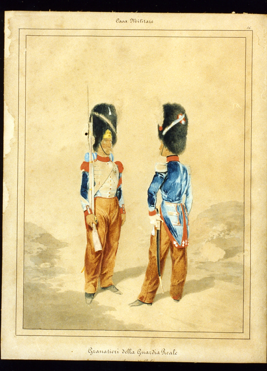 militari dell'esercito borbonico (disegno) - ambito napoletano (sec. XIX)