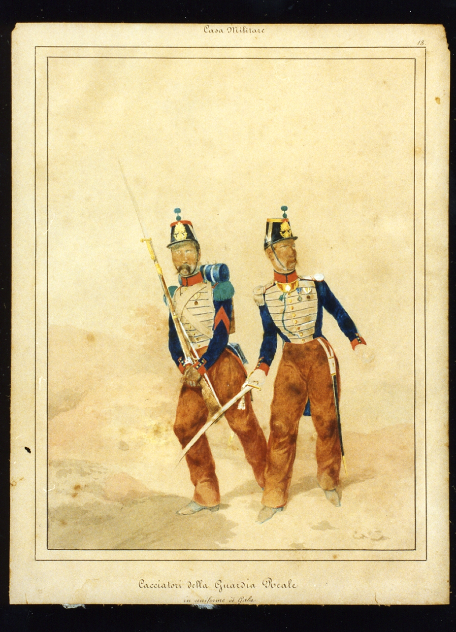 militari dell'esercito borbonico (disegno) - ambito napoletano (sec. XIX)