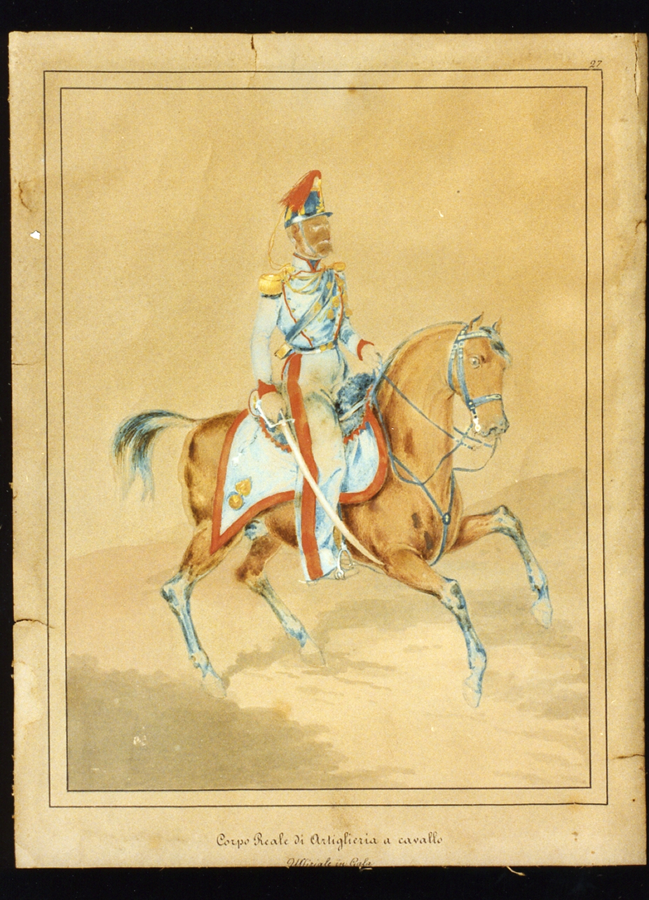 militare dell'esercito borbonico a cavallo (disegno) - ambito napoletano (sec. XIX)
