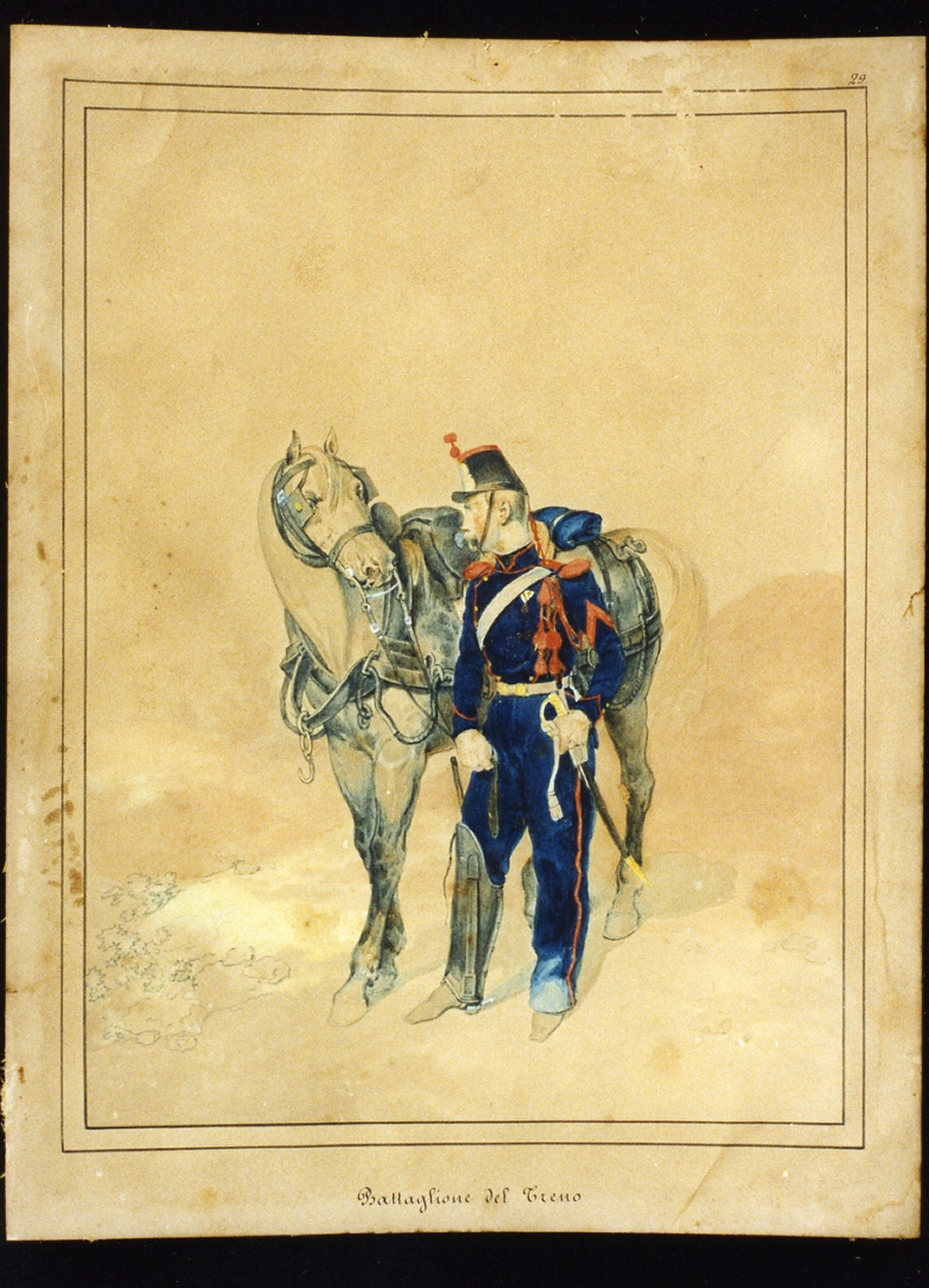 militare dell'esercito borbonico (disegno) - ambito napoletano (sec. XIX)