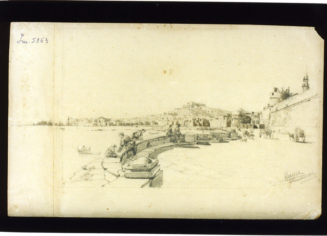 veduta di Napoli (disegno) di Lanza Giovanni Giordano (sec. XIX)