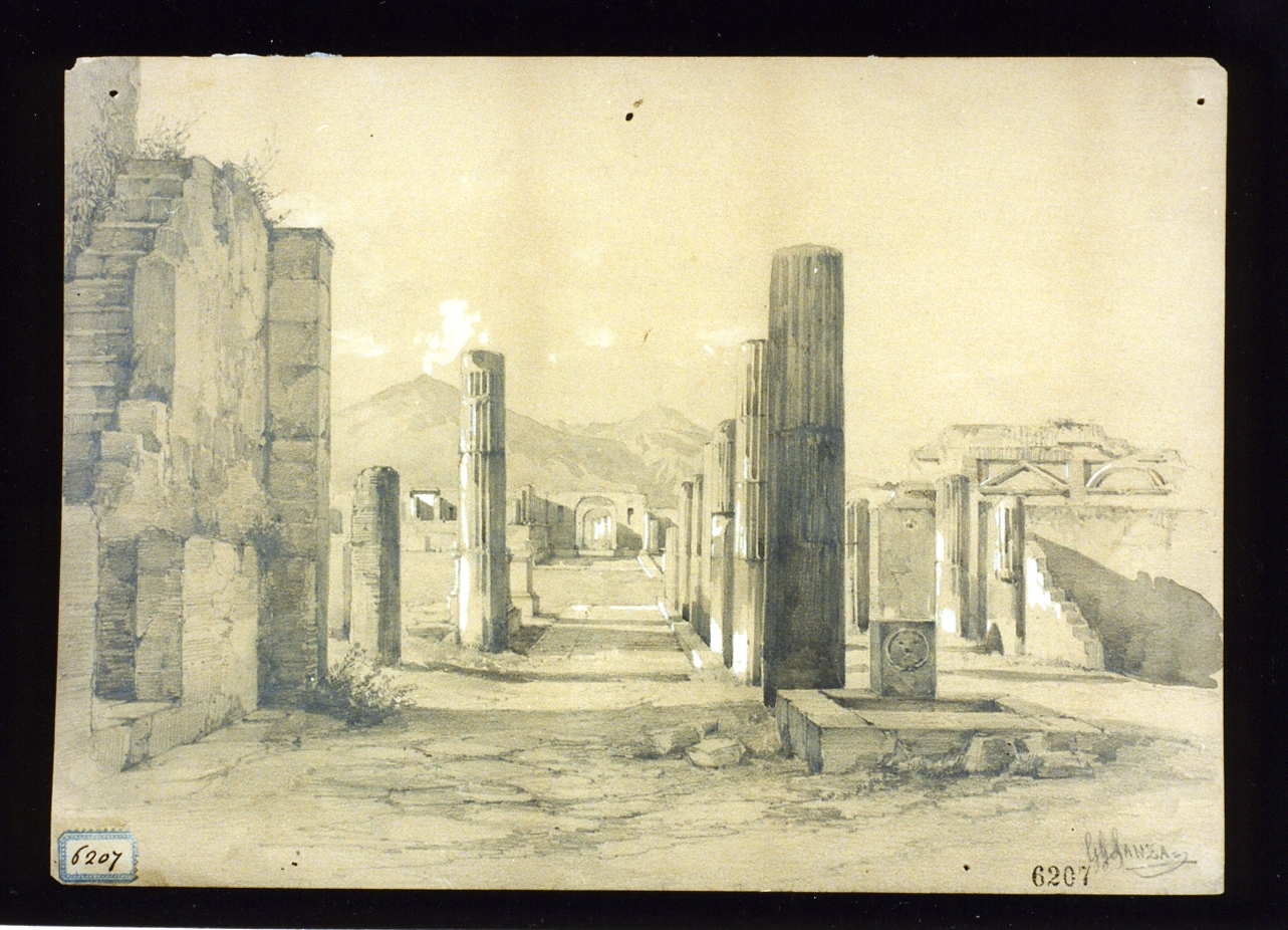 veduta degli scavi di Pompei (disegno) di Lanza Giovanni Giordano (sec. XIX)