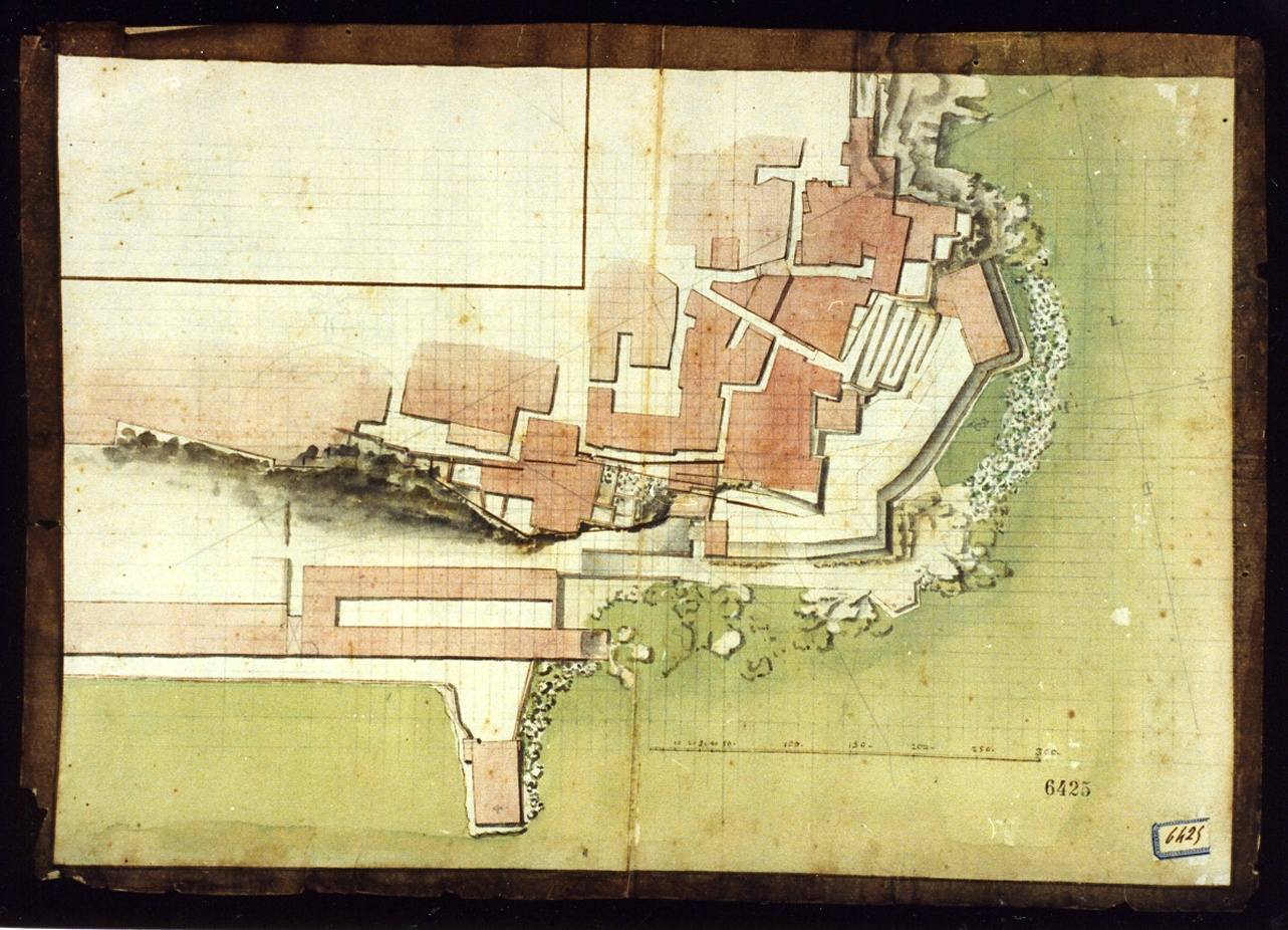 mappa di costa ed edifici militari (disegno) - ambito napoletano (sec. XVIII)