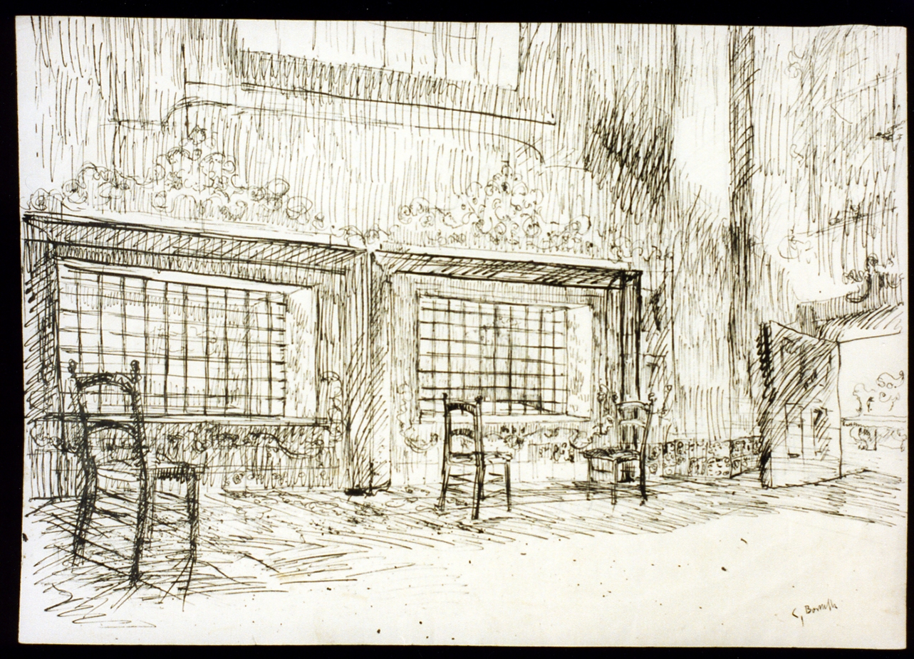 parlatorio di convento (disegno) - ambito italiano (sec. XX)