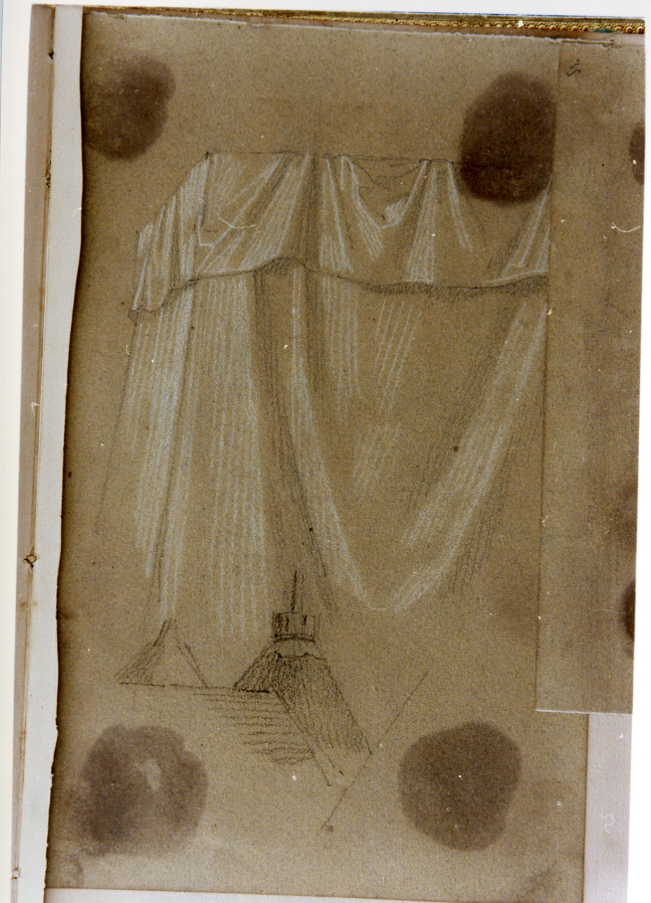 tendaggio e studi di tende (disegno) di Postiglione Raffaele (ultimo quarto sec. XIX)