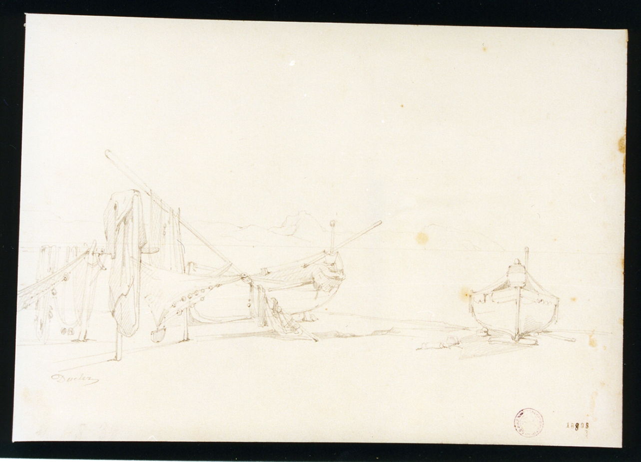 marina con barche (disegno) di Duclère Teodoro (secondo quarto sec. XIX)