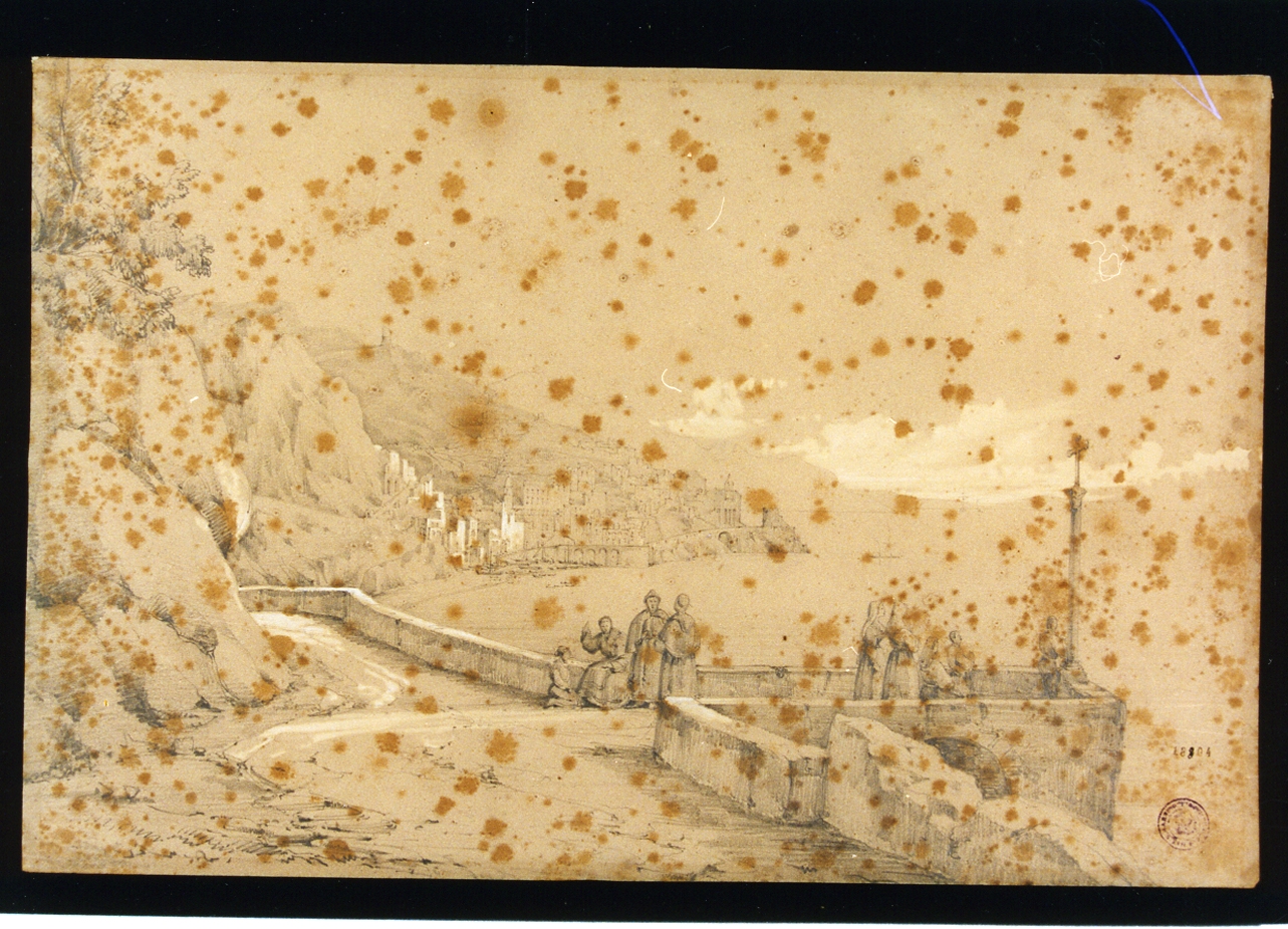 veduta della costiera amalfitana (disegno) di Duclère Teodoro (secondo quarto sec. XIX)