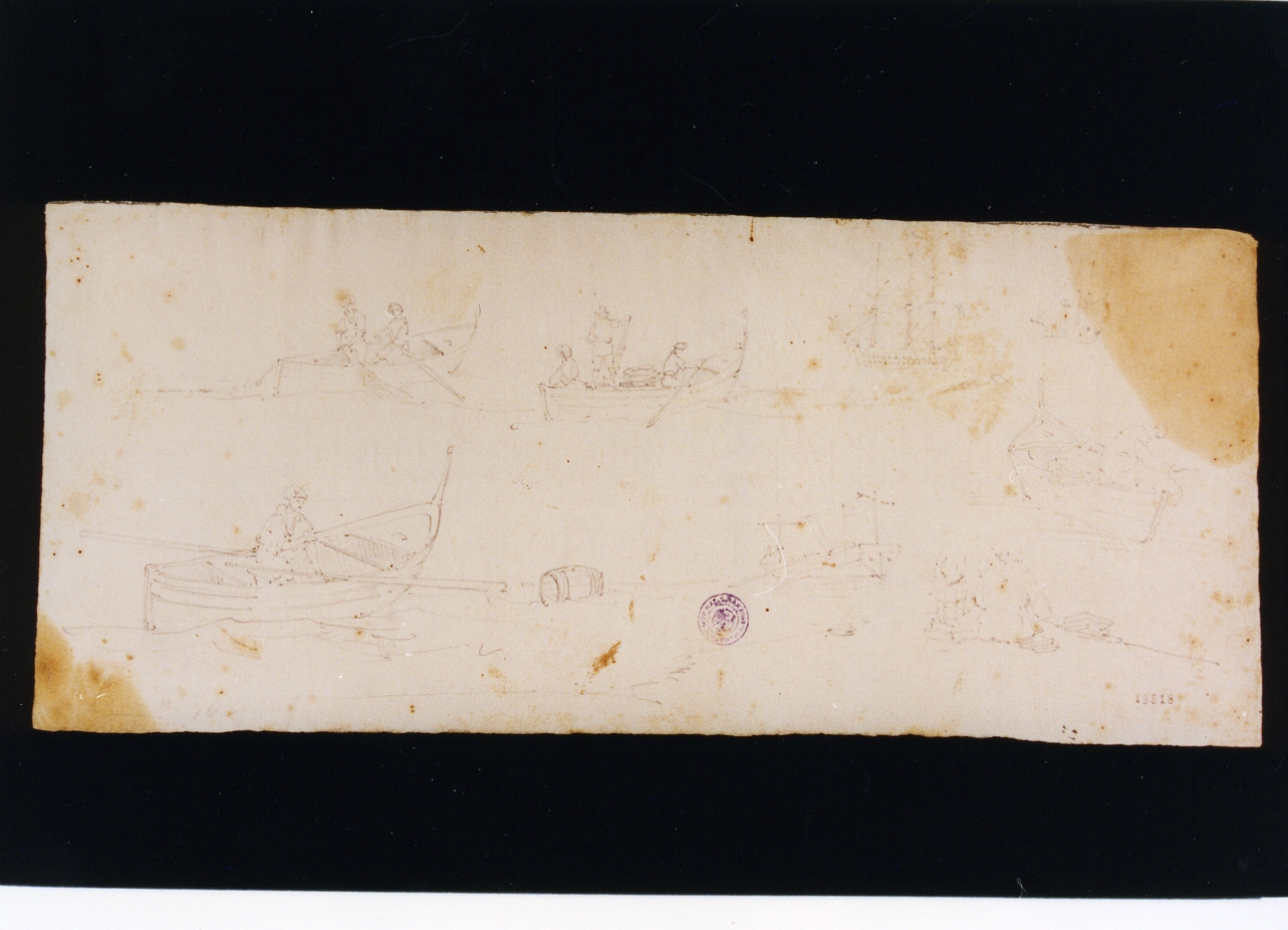 barche con pescatori (disegno) di Fergola Francesco (metà sec. XIX)