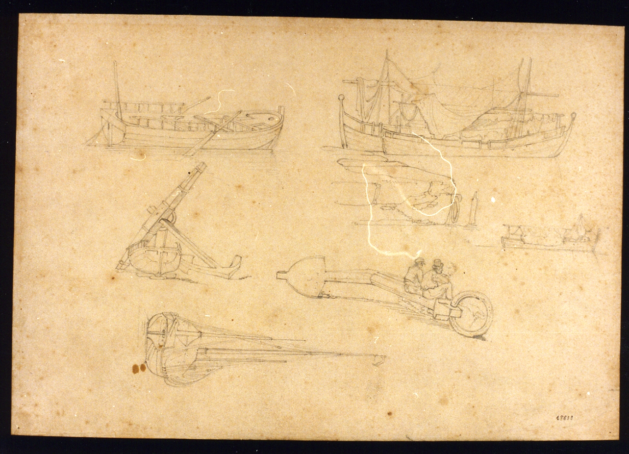 studi di barche ed ancore (disegno) di Fergola Salvatore (sec. XIX)