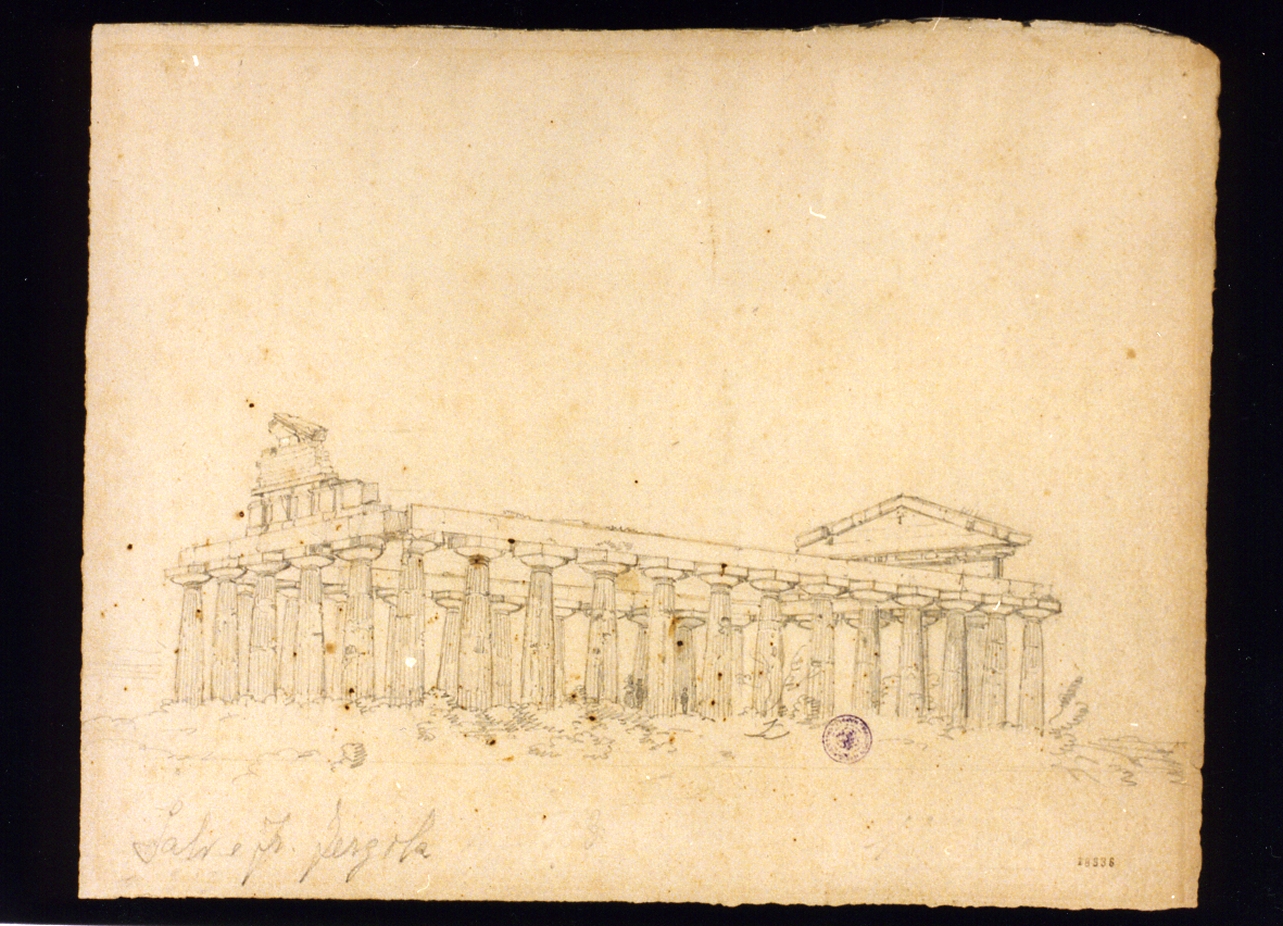 veduta di un tempio a Paestum (disegno) di Fergola Francesco (metà sec. XIX)