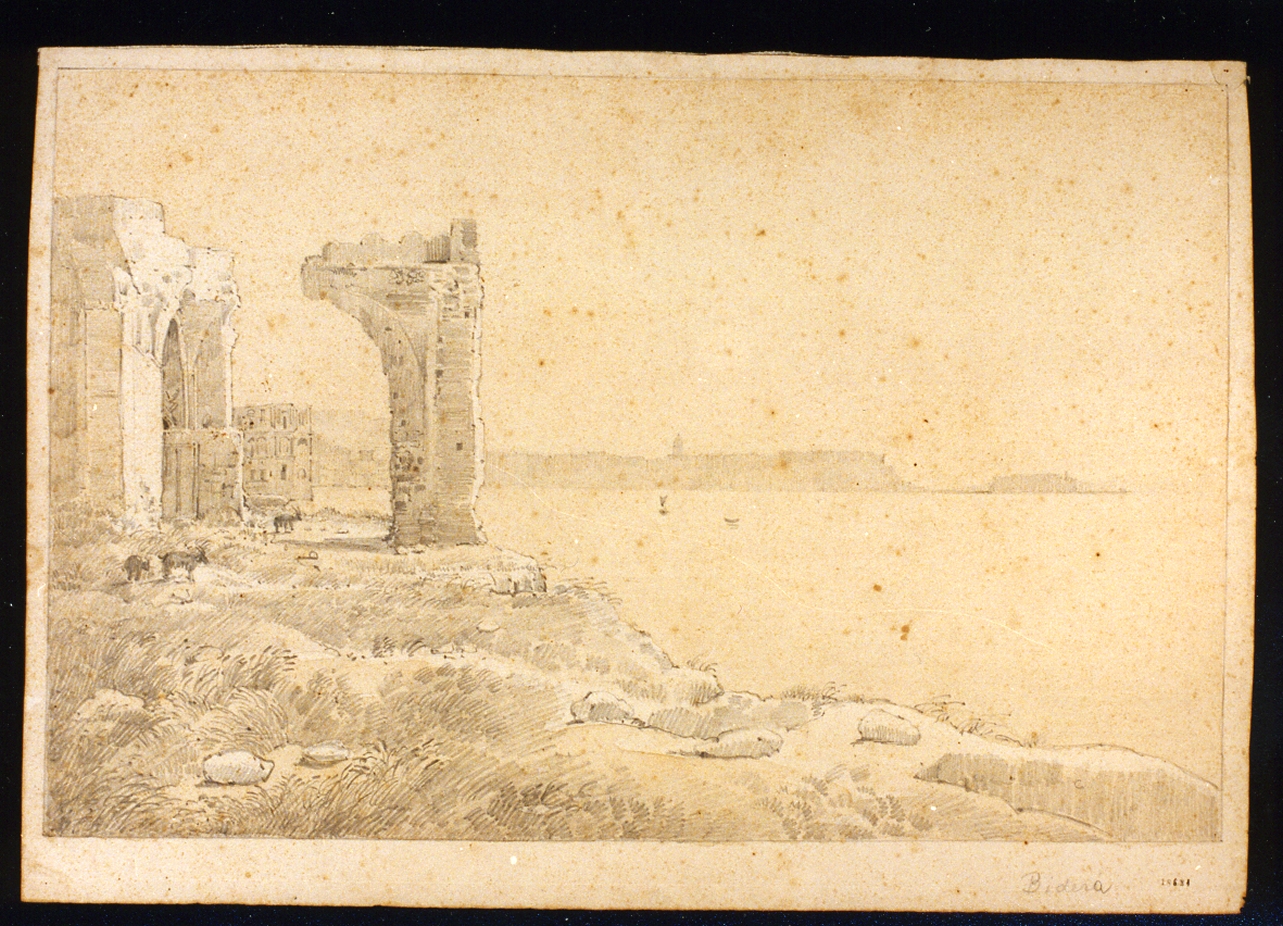 veduta di Posillipo a Napoli (disegno) di Bidera Francesco (prima metà sec. XIX)