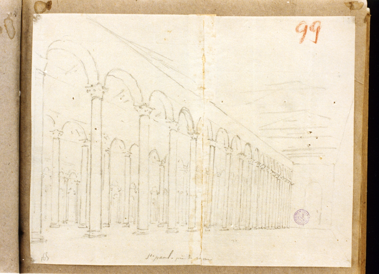 interno di chiesa (disegno) - ambito napoletano (sec. XIX)