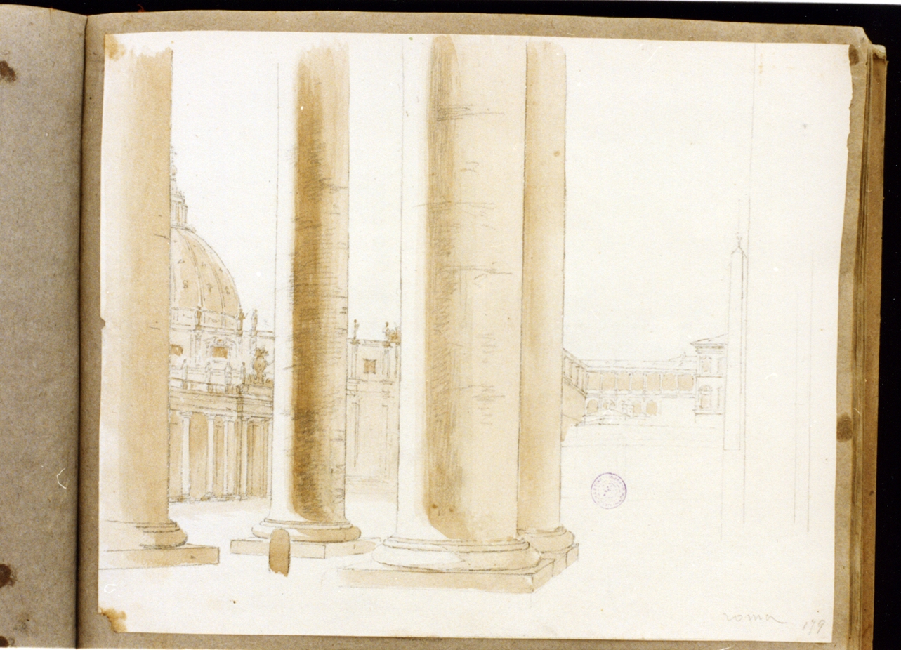 paesaggio con architetture (disegno) di Vervloet Frans (sec. XIX)