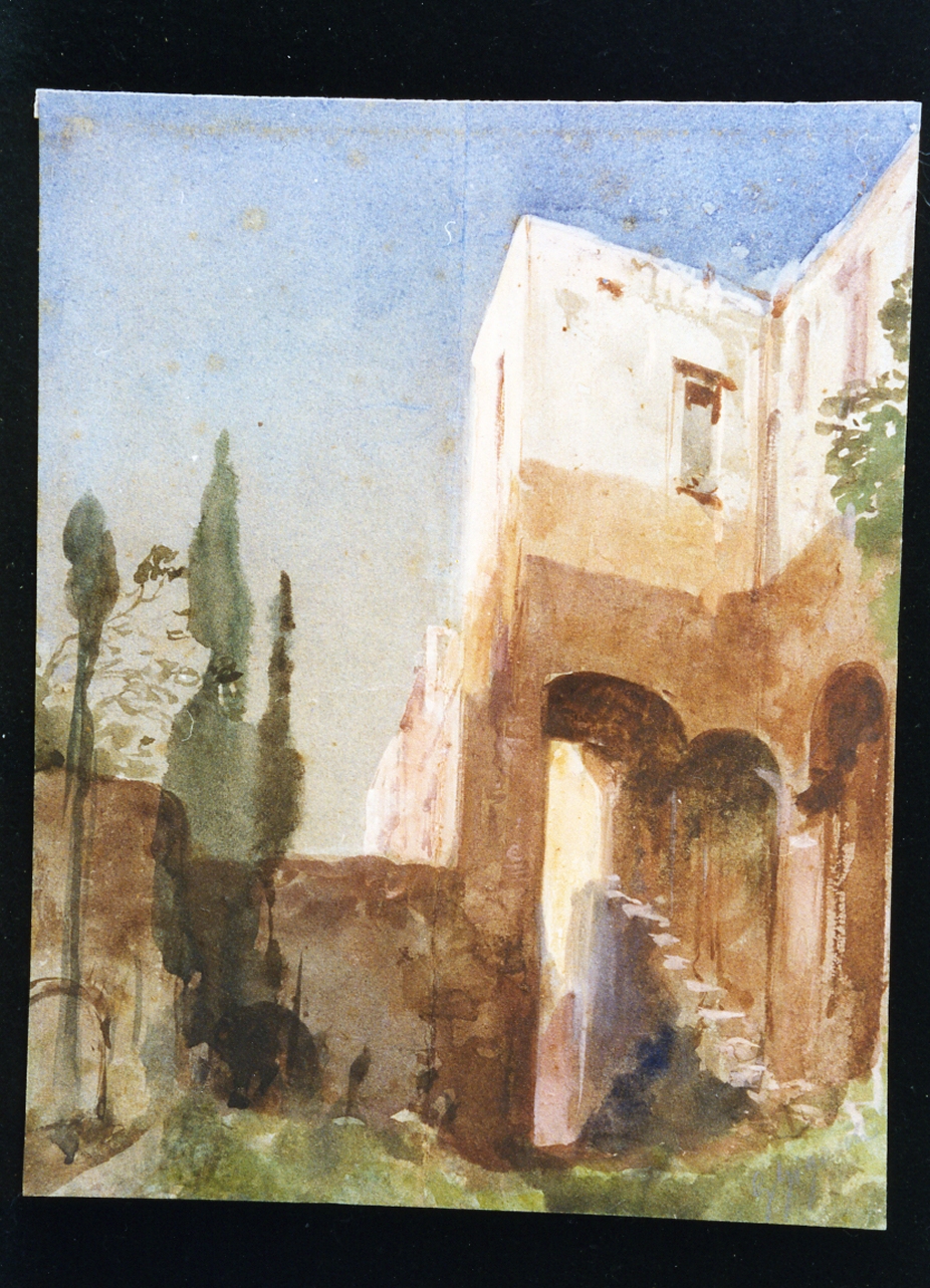 veduta di una casa con giardino a Gaeta (disegno) di Gigante Giacinto (sec. XIX)