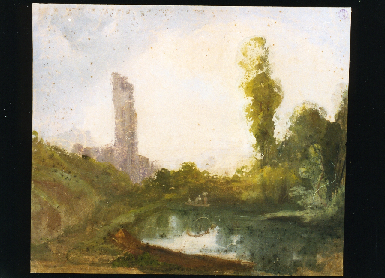 paesaggio lacustre con figure (disegno) di Gigante Giacinto (sec. XIX)