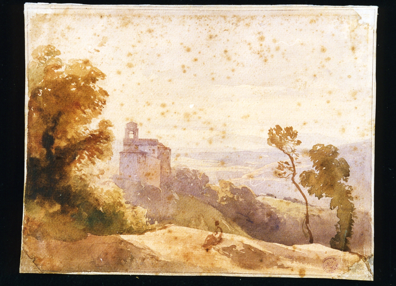 paesaggio collinare (disegno) di Gigante Giacinto (sec. XIX)