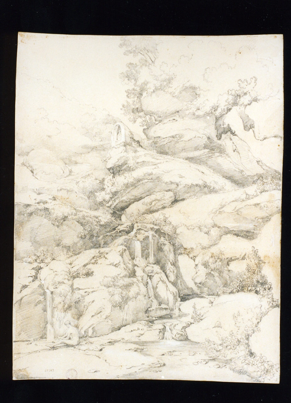 paesaggio con cascata (disegno) di Gigante Giacinto (metà sec. XIX)