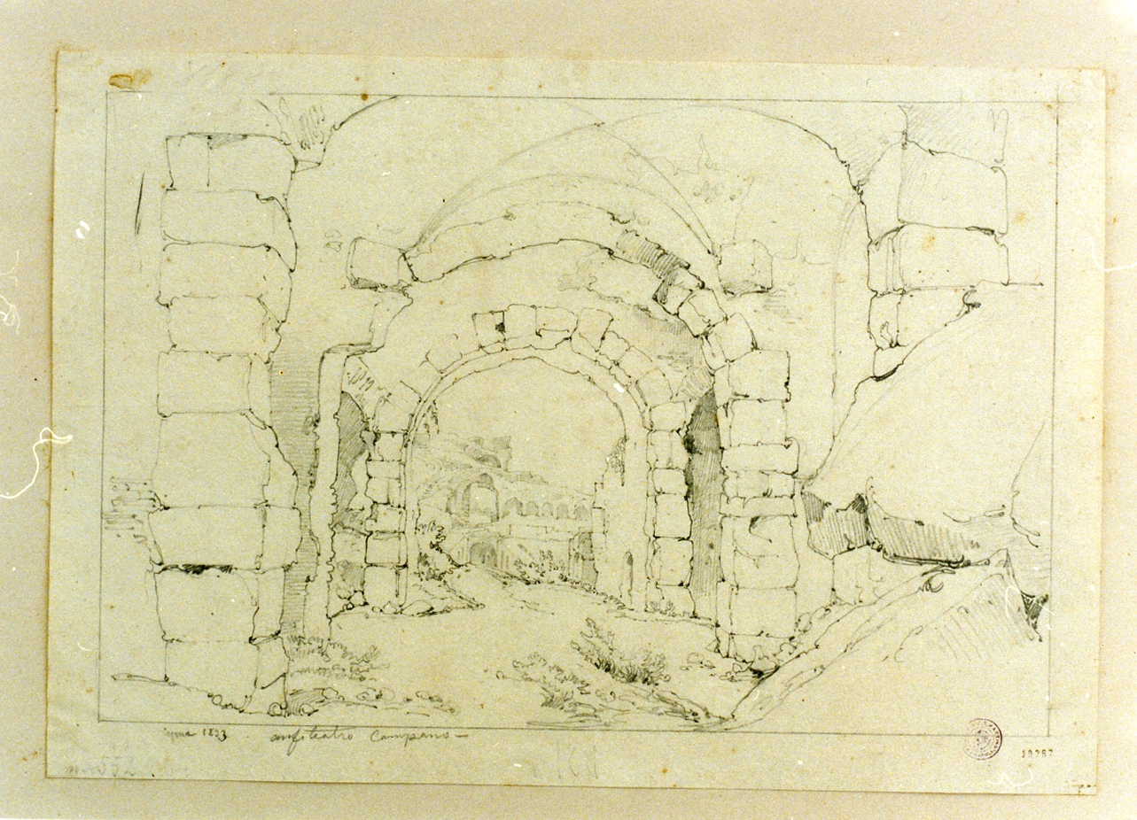 paesaggio con architettura (disegno) di Gigante Giacinto (sec. XIX)