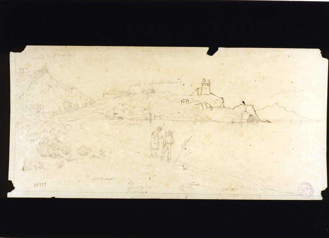 Fusaro, veduta del lago Fusaro (disegno) di Gigante Giacinto (metà sec. XIX)