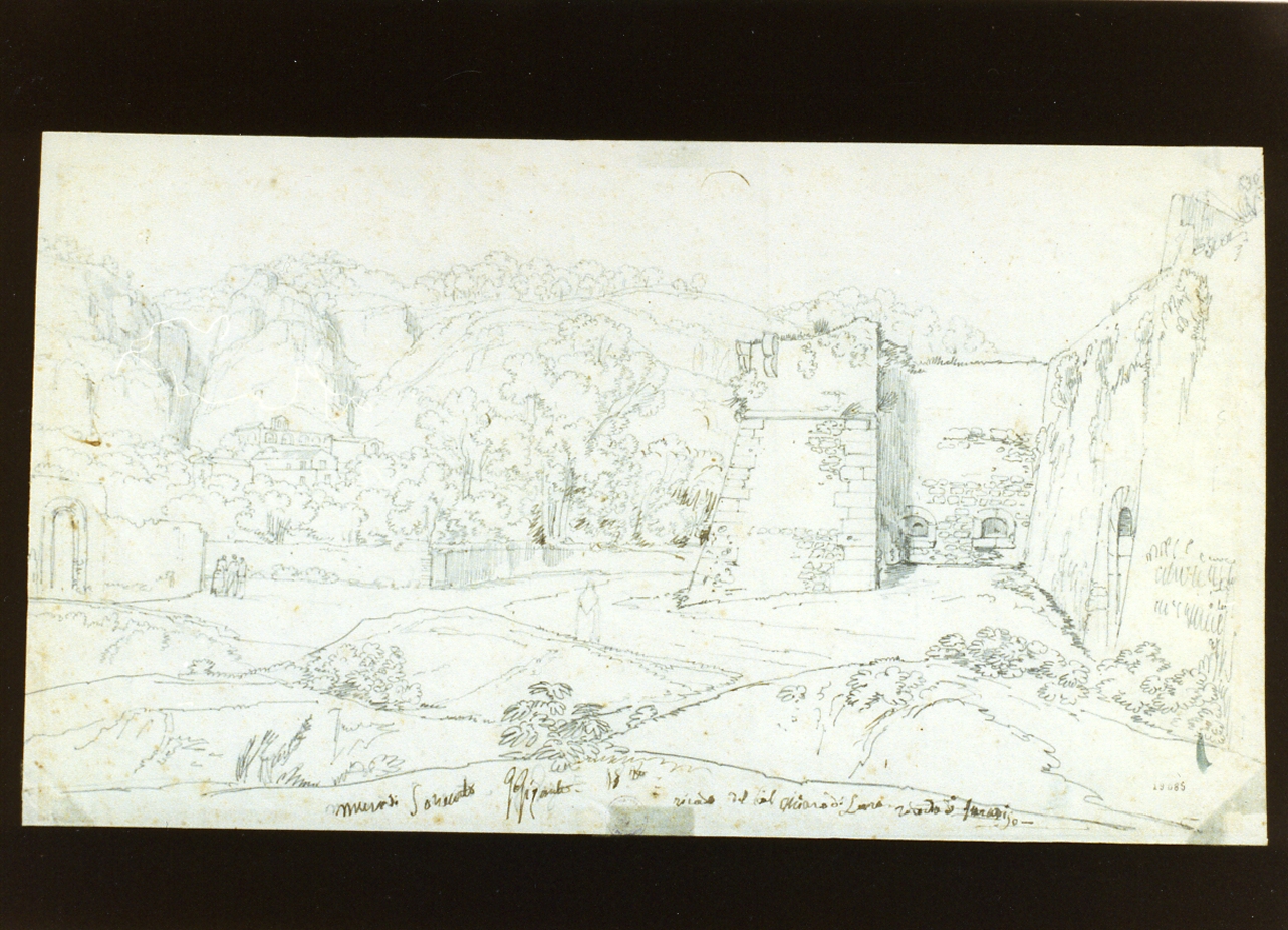veduta delle mura di Sorrento (disegno) di Gigante Giacinto (secondo quarto sec. XIX)