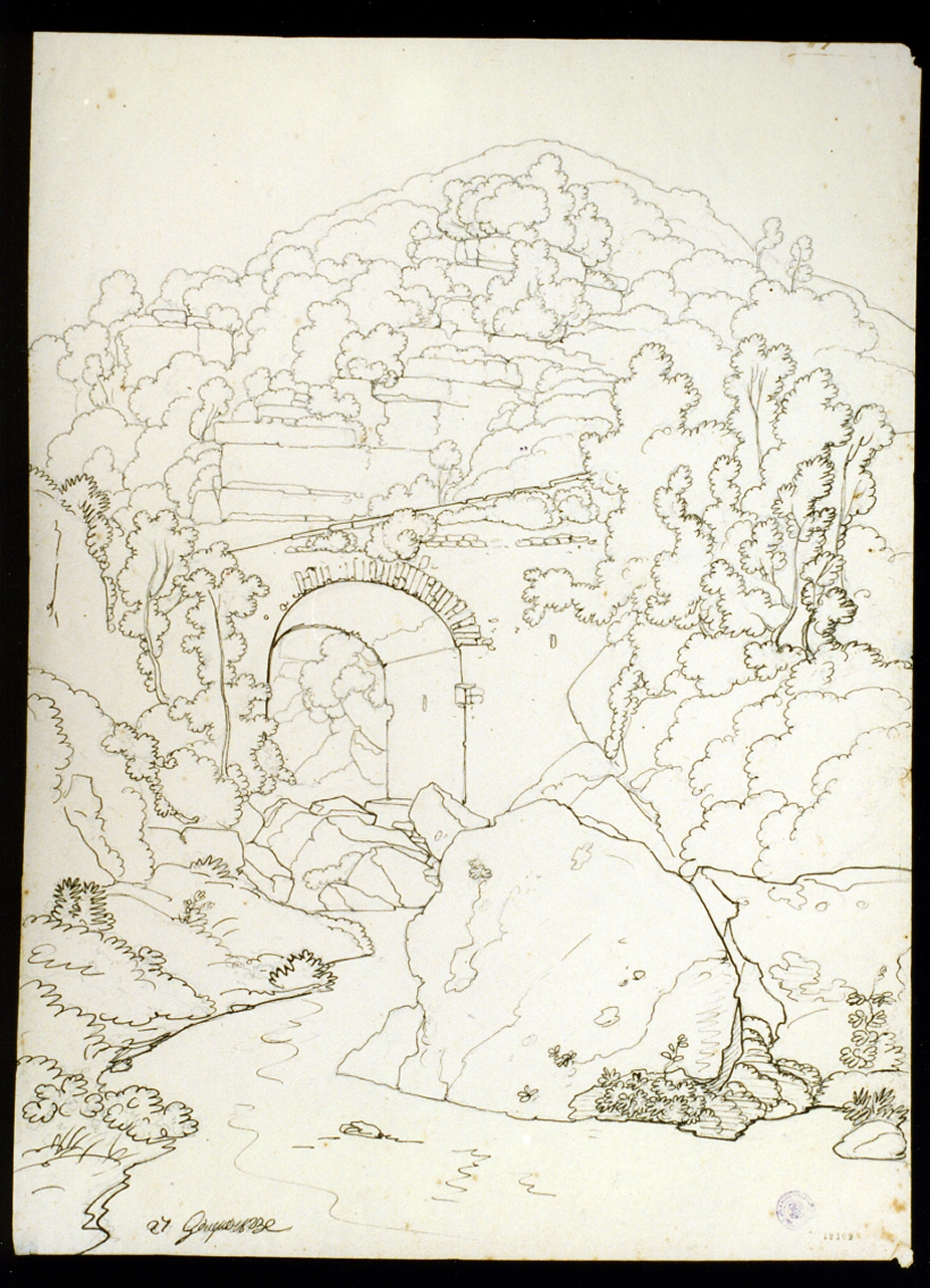 paesaggio rupestre (disegno) di Gigante Giacinto (sec. XIX)