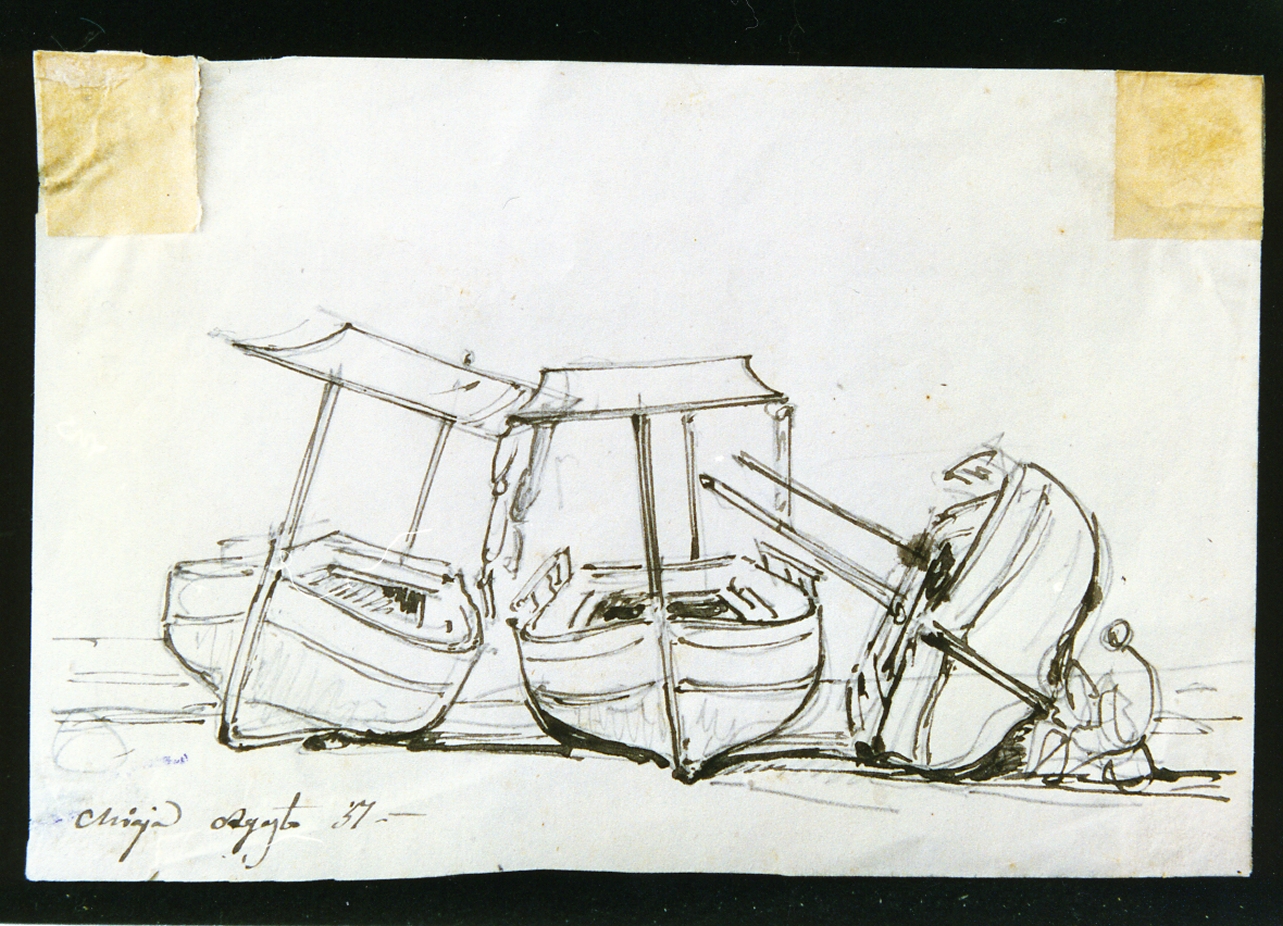 barche sulla riva (disegno) di Gigante Giacinto (sec. XIX)