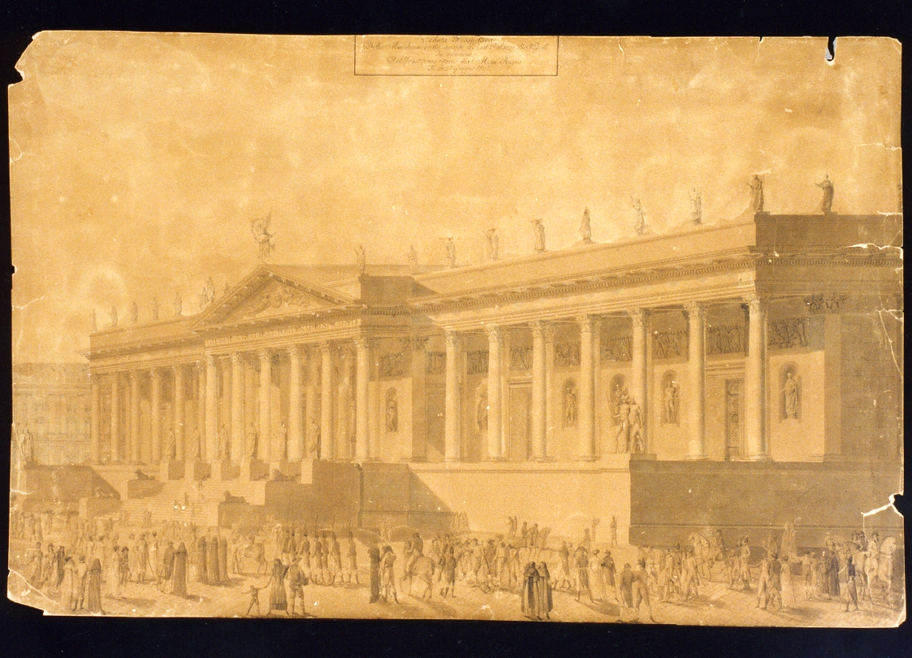 paesaggio con architettura (disegno) di Maresca Francesco (sec. XIX)