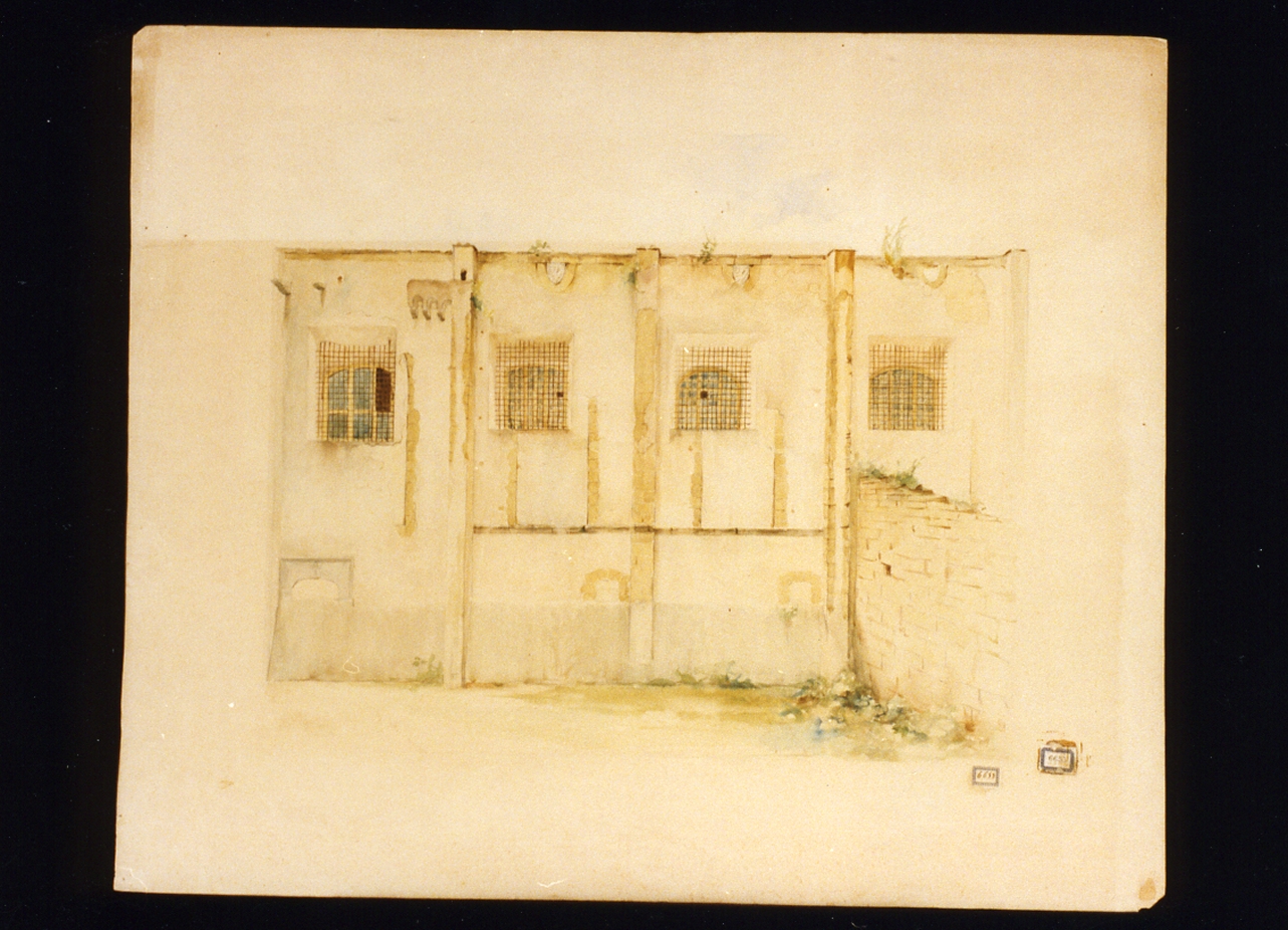 parete esterna della chiesa della Certosa di San Martino (disegno) di Petroni Andrea (fine sec. XIX)