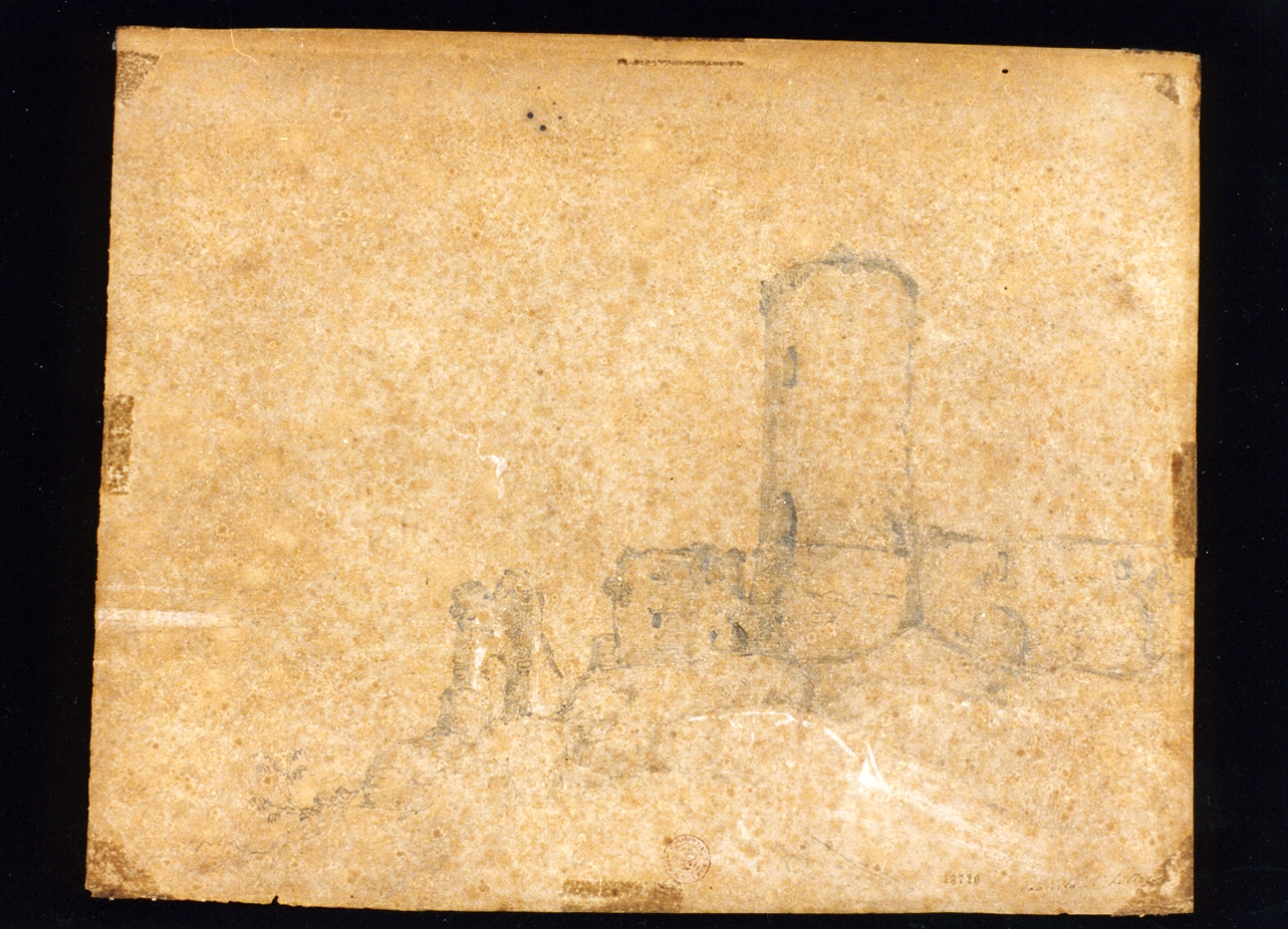 veduta con castello di Lettere (disegno) di Carelli Consalvo (sec. XIX)