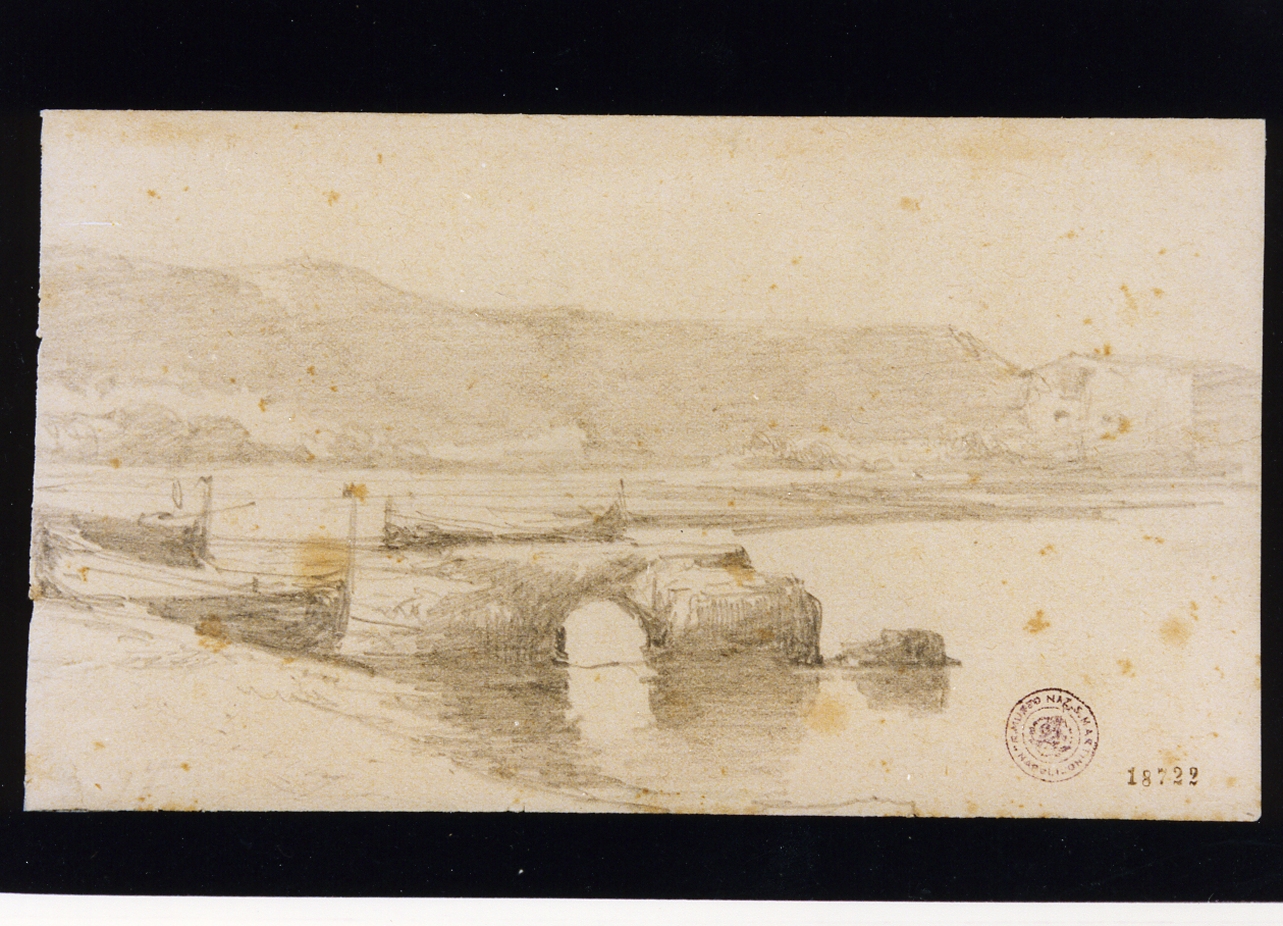 veduta marina con barche (disegno) di Carelli Consalvo (sec. XIX)