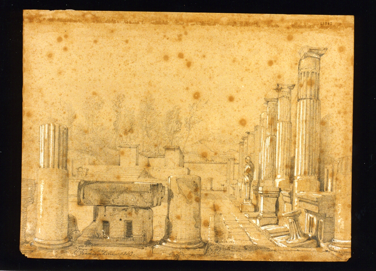 veduta con il tempio di Apollo (disegno) di Franceschini Vincenzo (sec. XIX)