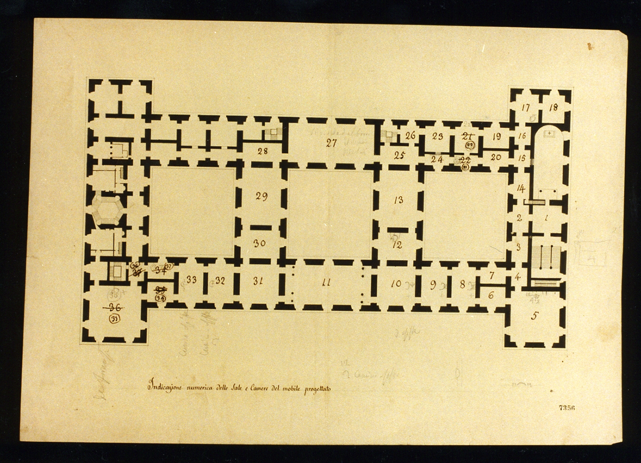 planimetria del palazzo reale di Capodimonte (disegno) di Niccolini Antonio (sec. XIX)