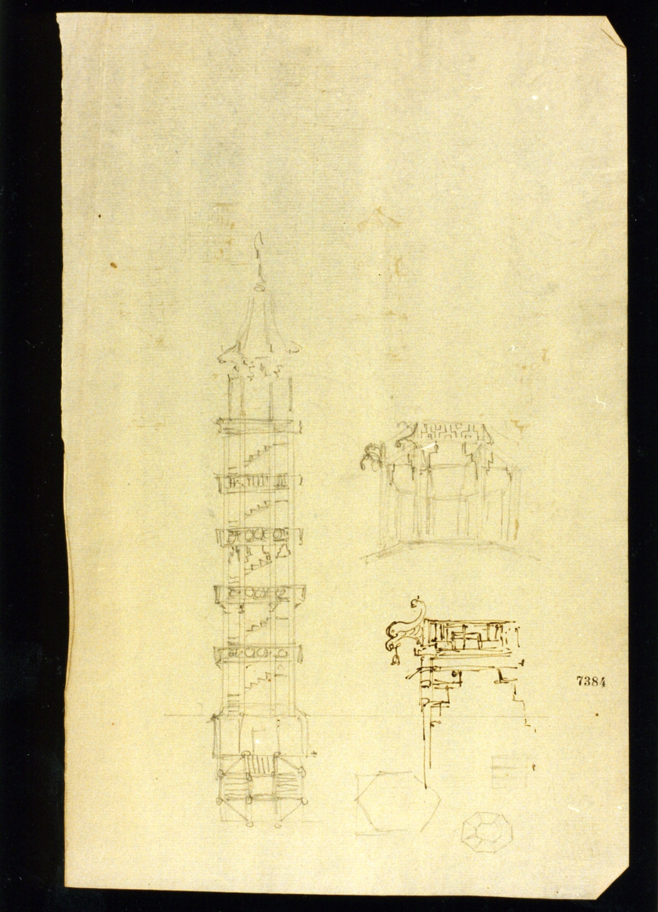 studio per la torre nel giardino della Floridiana (disegno) di Niccolini Antonio (sec. XIX)