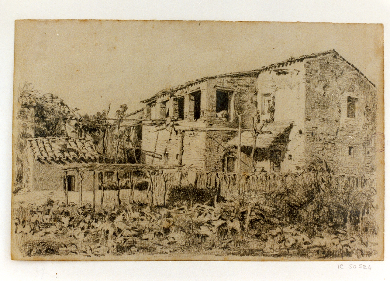 paesaggio con architettura (disegno) di Michetti Quintilio (sec. XIX)