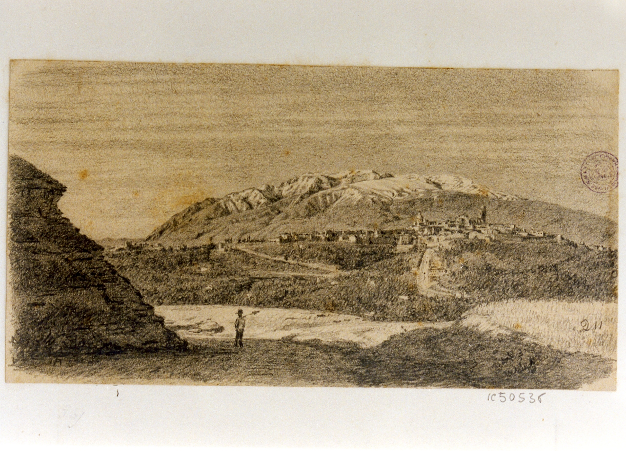 paesaggio montano (disegno) di Michetti Quintilio (sec. XIX)