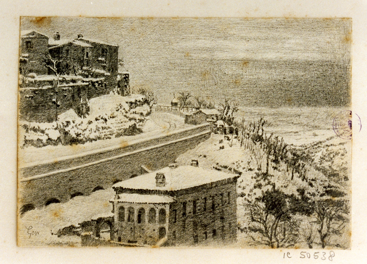 paesaggio montano (disegno) di Michetti Quintilio (sec. XIX)