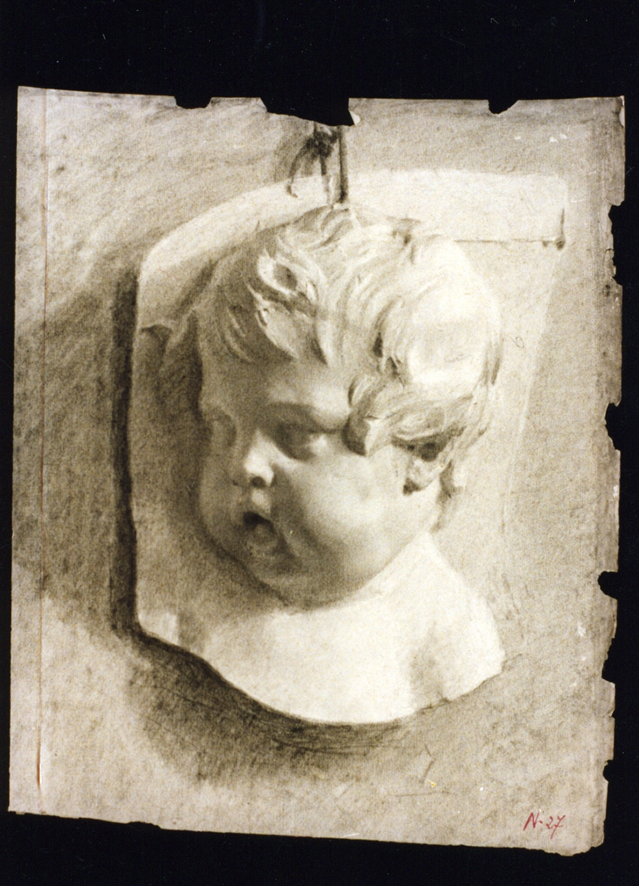 studio di frammento marmoreo raffigurante una testa di bambino (disegno) di Vetri Paolo (sec. XIX)