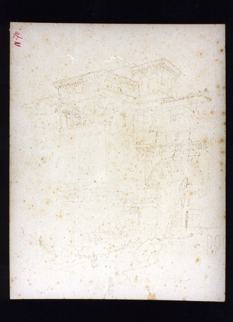 paesaggio con architettura (disegno) di Vetri Paolo (sec. XIX)