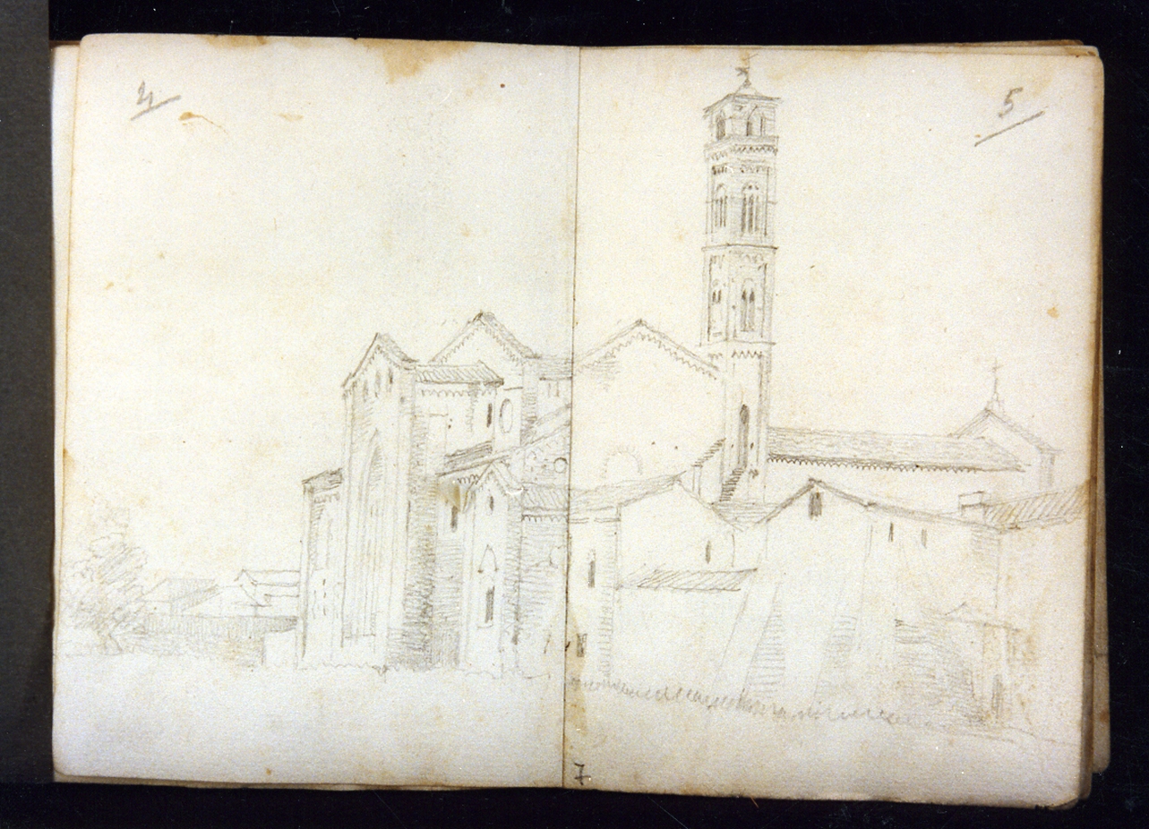 paesaggio con architettura (disegno) di Postiglione Raffaele (sec. XIX)