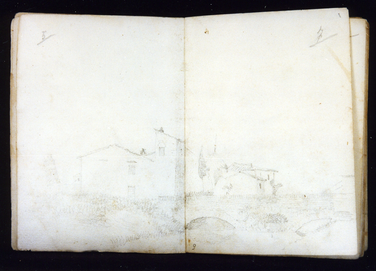 paesaggio campestre (disegno) di Postiglione Raffaele (sec. XIX)