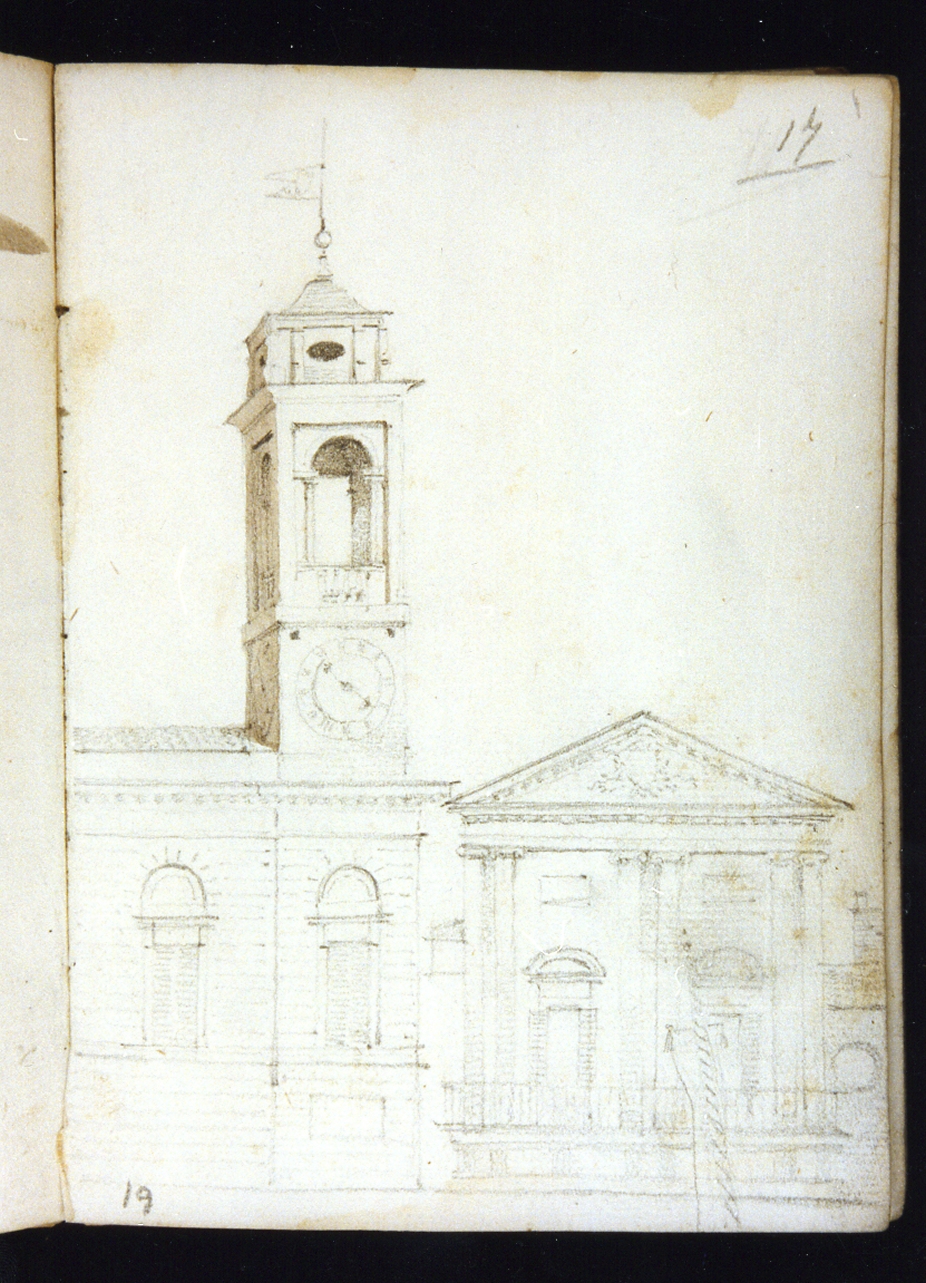 paesaggio con architettura (disegno) di Postiglione Raffaele (sec. XIX)