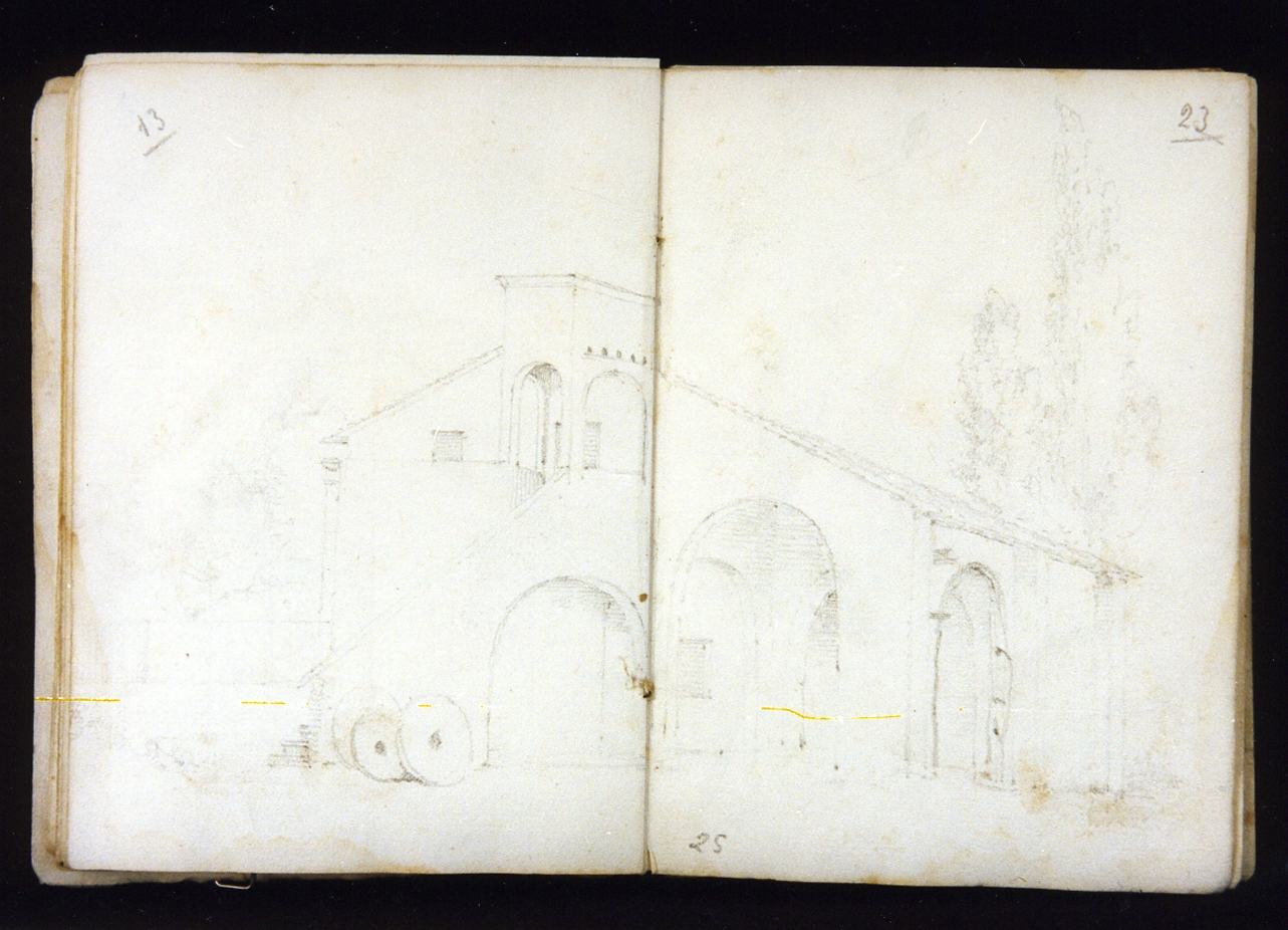 paesaggio campestre (disegno) di Postiglione Raffaele (sec. XIX)