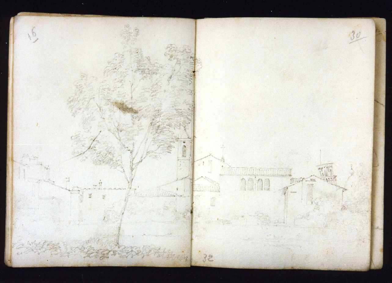 paesaggio con architettura (disegno) di Postiglione Raffaele (sec. XIX)
